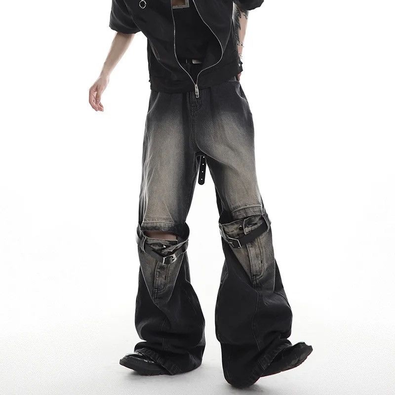 Vintage Bell-bottomed jeans wide legs straight with a joint punk Size US 32 / EU 48 - 4 Thumbnail