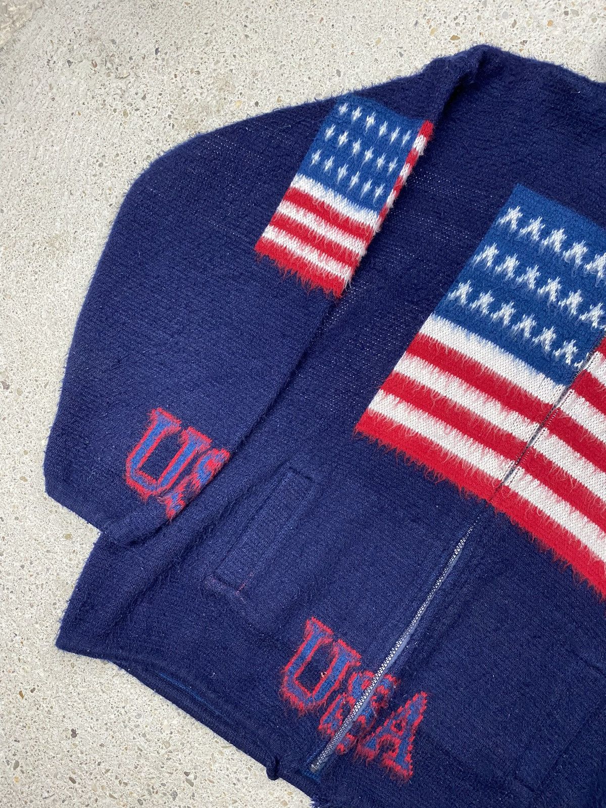 Vintage Vintage usa knitted mohair hoodie flag patriotic ovwrsized Size US L / EU 52-54 / 3 - 12 Thumbnail