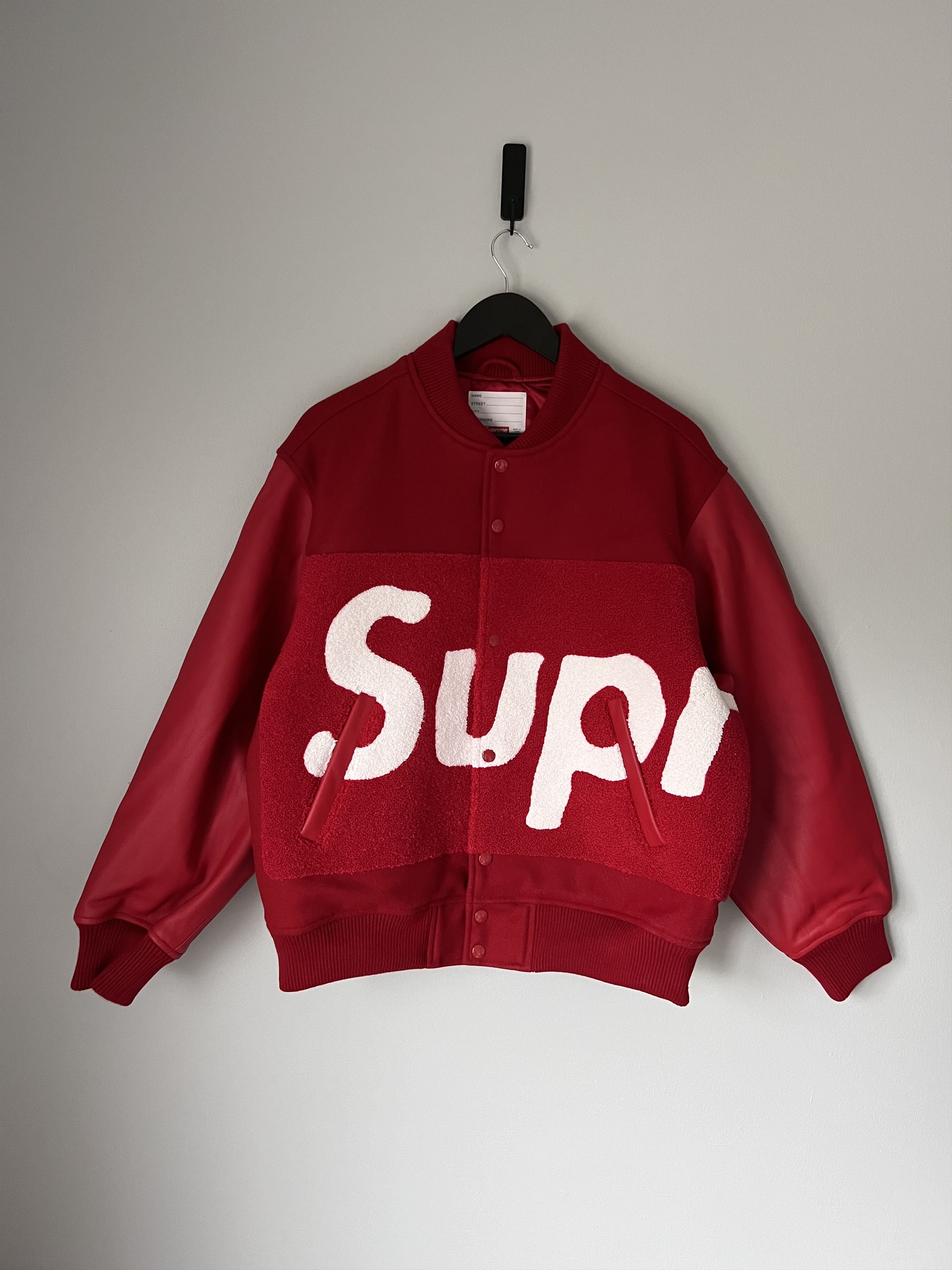 Supreme Supreme Big Logo Chenille Logo Varsity Jacket in Red