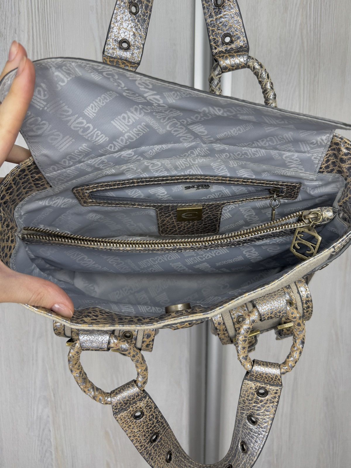 Just Cavalli Just Cavalli Juta Leather Beige Silver Simonella handle bag Size ONE SIZE - 12 Thumbnail