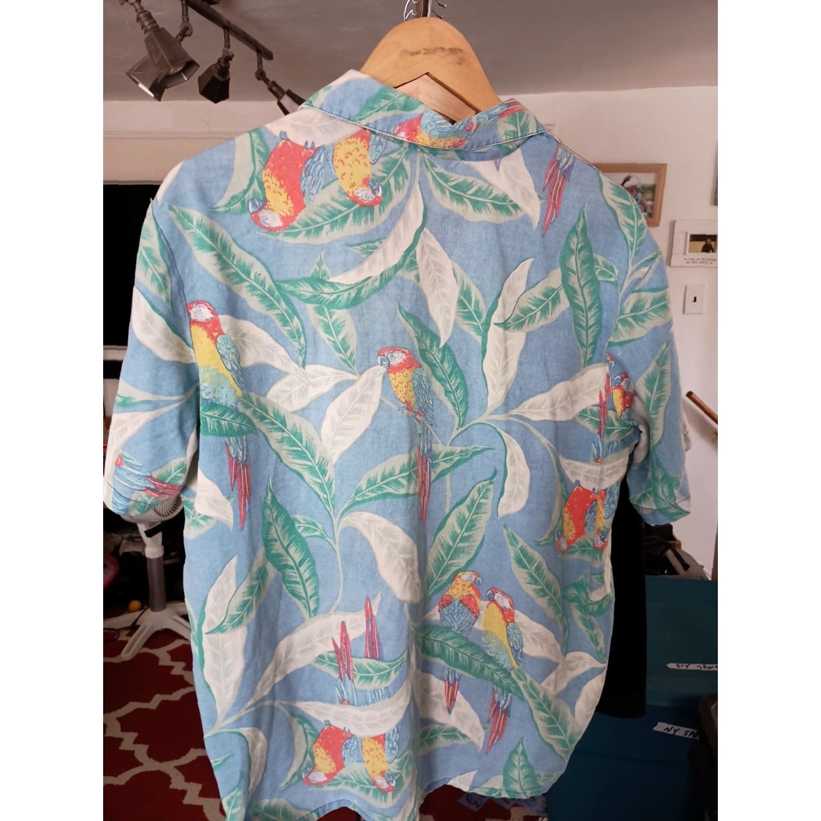 VINTAGE Riccardo Hawaiian Shirt L Multicolor Parrot Leaves Button-Up Men Short Sleeve USA Made