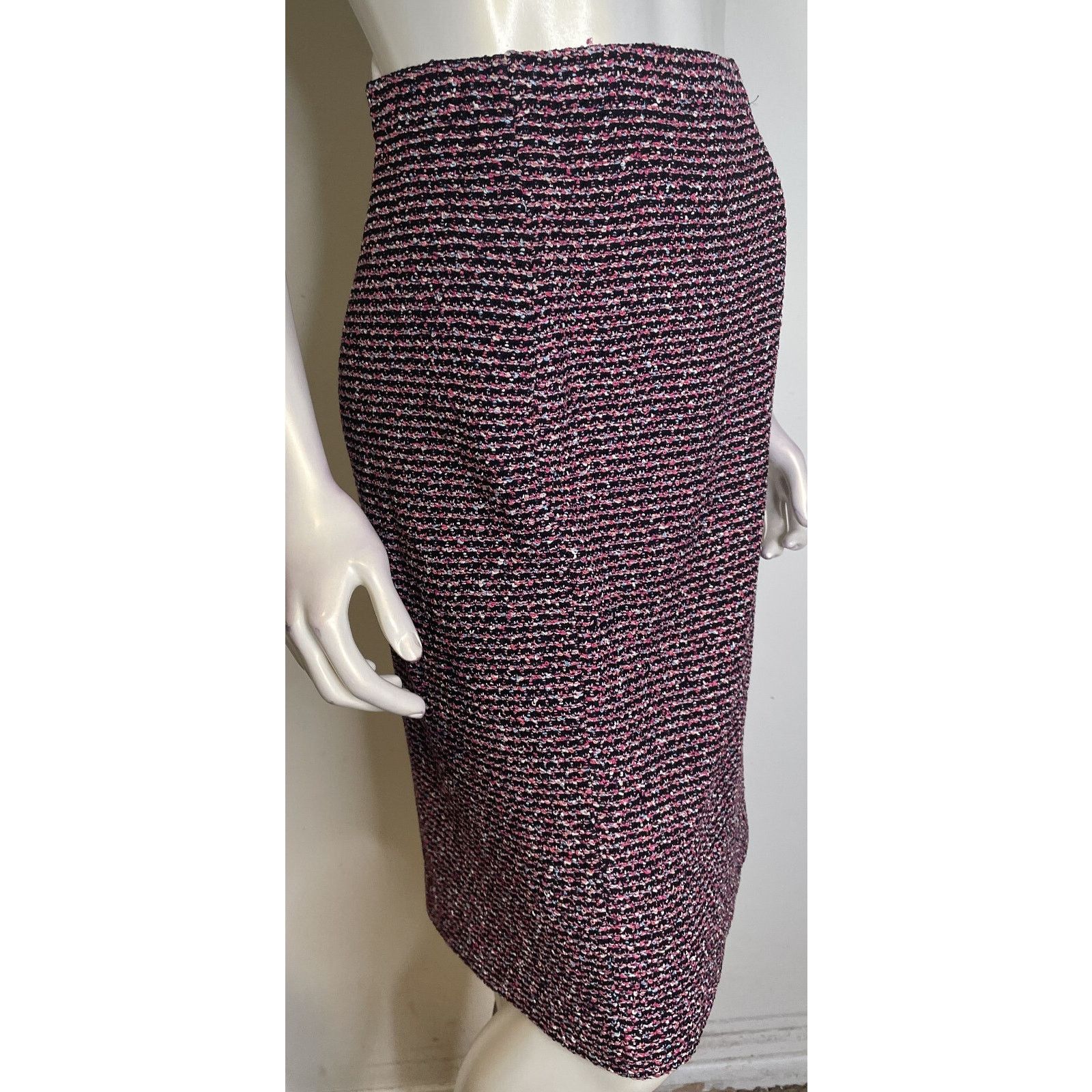 St. John St John Black Pink Multi Tweed Knit Skirt 6 Pencil Stripe Size 28" / US 6 / IT 42 - 3 Thumbnail