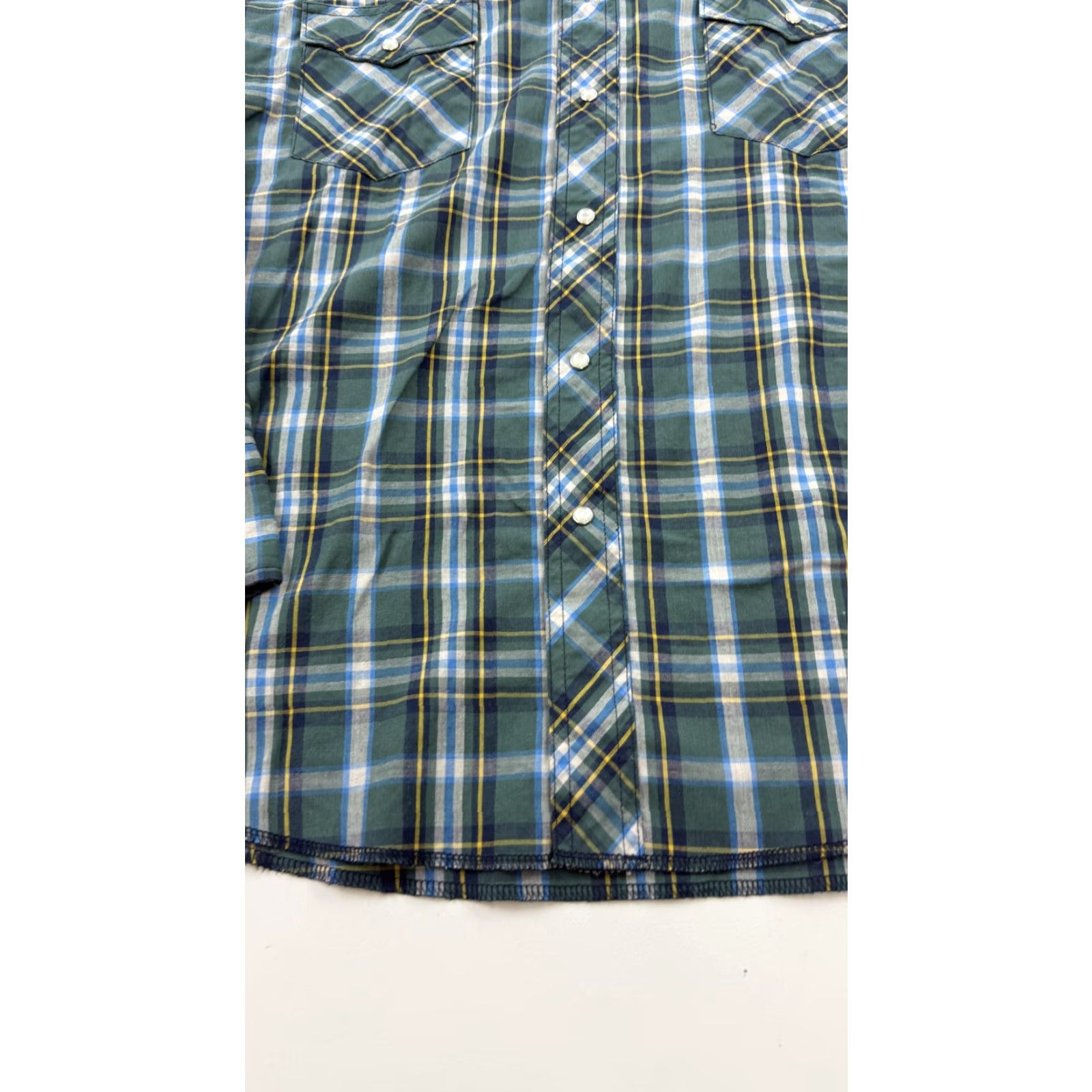 Wrangler VINTAGE Wrangler Shirt Mens XL Green Blue Western Pearl Snap Plaid Size US XL / EU 56 / 4 - 3 Thumbnail