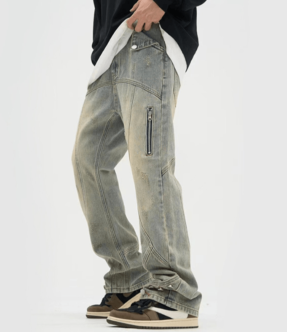 Japanese Brand × Jean American retro distressed flared cargo buttoned jeans Size US 32 / EU 48 - 1 Thumbnail