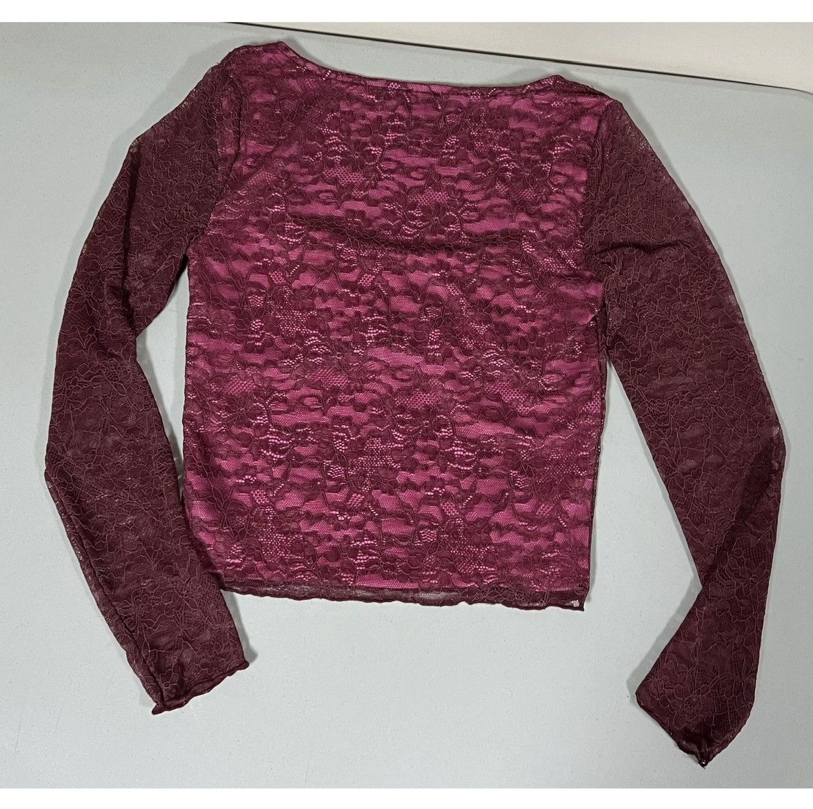 Vintage Red Lace Square-Neck Long Sleeve Shirt Top Blouse Size M ♥️✨ Size M / US 6-8 / IT 42-44 - 2 Thumbnail