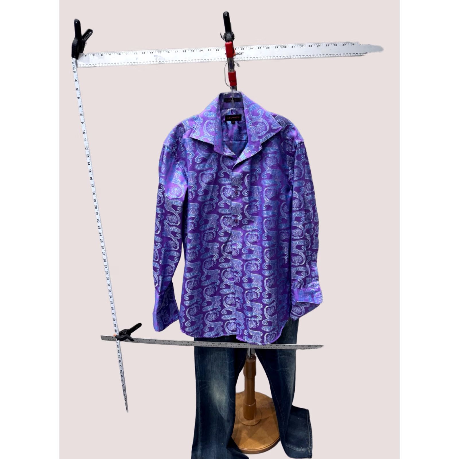 Vintage MINT Leonardi Lavender Blue Paisley LONG SLEEVE SHIRT Medium M Mens Size US M / EU 48-50 / 2 - 1 Thumbnail
