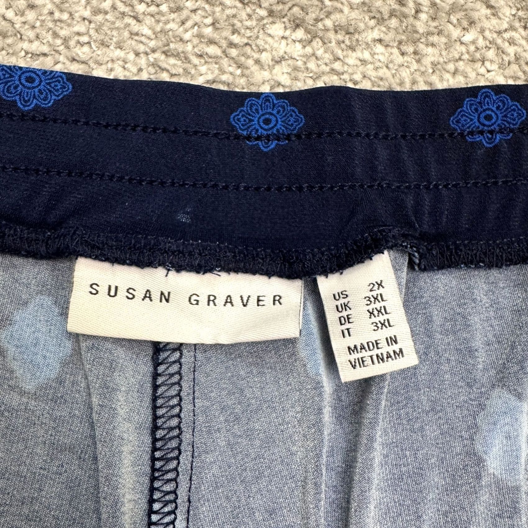 Vintage Susan Graver Liquid Knit Border Print Pull On Crop Pants Womens 2X Blue Floral Size 28" / US 6 / IT 42 - 6 Thumbnail