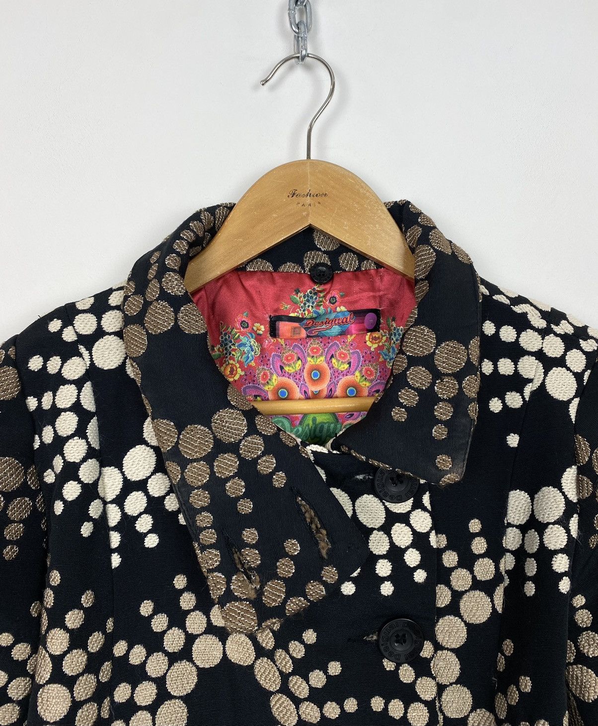 Designer Vintage Desigual Geometric Pattern Mid Coat 90 Floral Jacket Size XS / US 0-2 / IT 36-38 - 6 Thumbnail