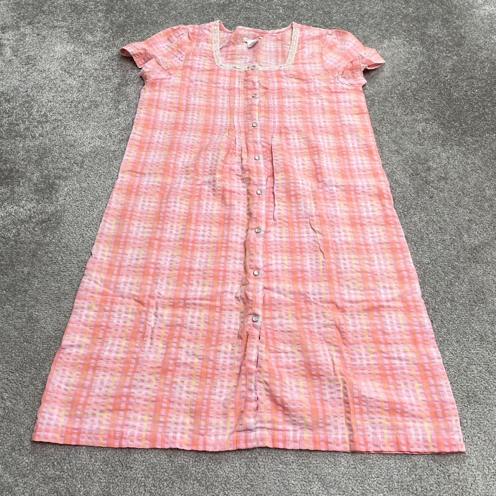 Pinko Pink K Nightgown Sleepwear Dress Womens Small Plaid Button Down Lace Trim Cotton Size S / US 4 / IT 40 - 2 Thumbnail