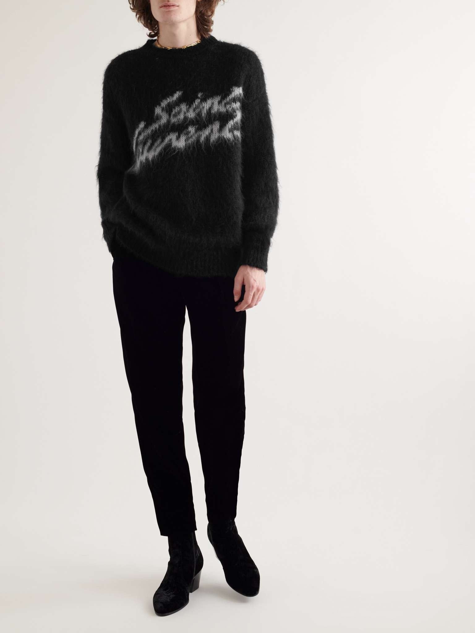Saint Laurent Paris o1tr1nto0126 Logo-Intarsia Mohair-Blend Sweater in Black Size US S / EU 44-46 / 1 - 5 Thumbnail