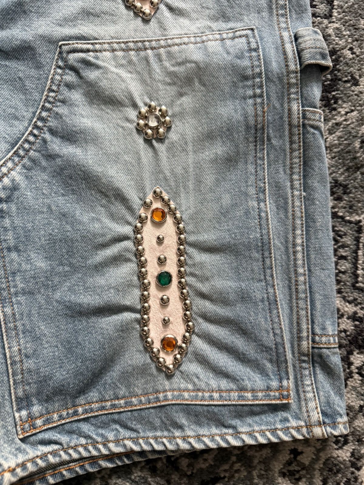 Kapital Kountry Kapital Double Knee Studded Jean Shorts Indigo Size US 32 / EU 48 - 2 Thumbnail