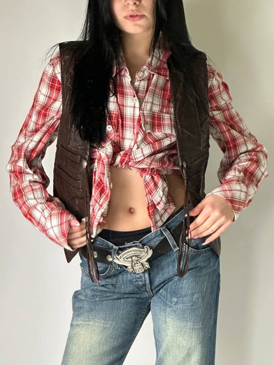 Cowboy Equipment 80s Cowboy Handmade Wester Leather Vest Mexico Vintage Spain Size S / US 4 / IT 40 - 2 Thumbnail
