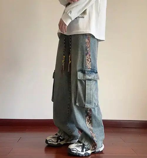 Japanese Brand Mizuho x Rika Flowers Patchwork Cargo Denim Pant Size US 29 - 8 Thumbnail