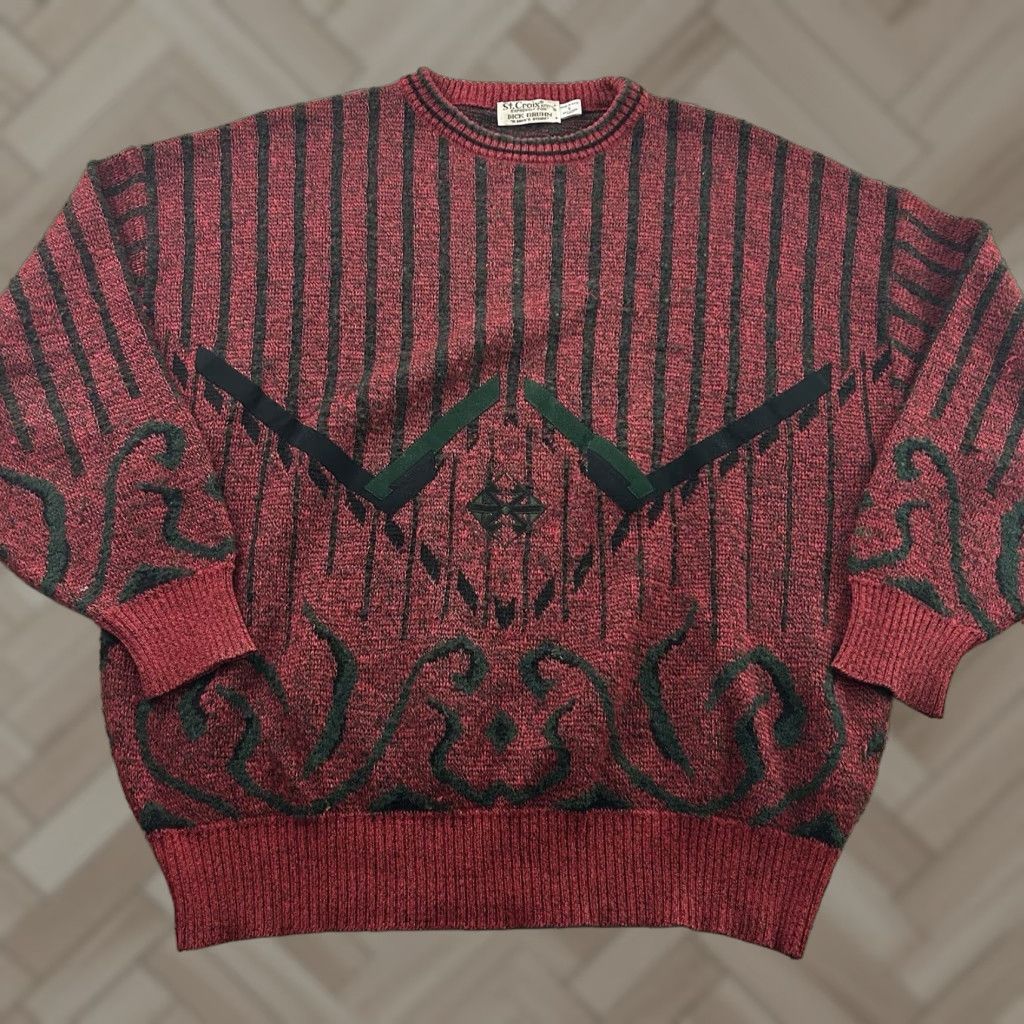 Vintage VINTAGE St Croix Pullover Crewneck Sweater Men's L Red Abstract Shirt Mens L Red Abstract St Croix Pullover Crewneck Sweater Size US L / EU 52-54 / 3 - 1 Thumbnail