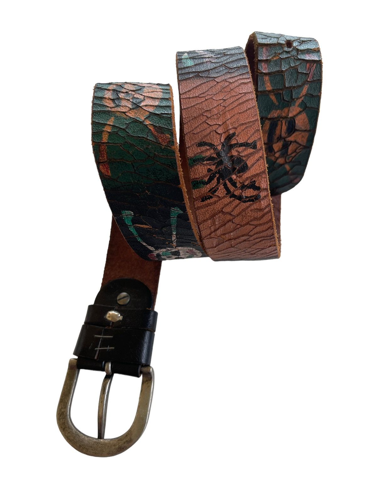Vintage Vintage Leather Belt Skulls Printed Size 30 - 8 Thumbnail