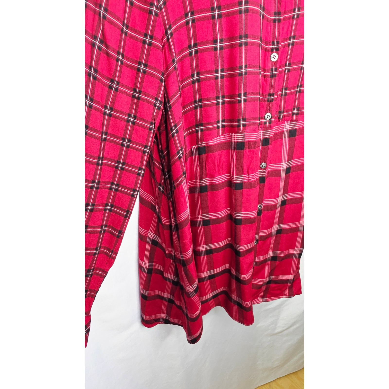 J. Jill J. Jill Women's Red Mixed Plaid Flannel Tunic Shirt Grunge Size M / US 6-8 / IT 42-44 - 8 Thumbnail