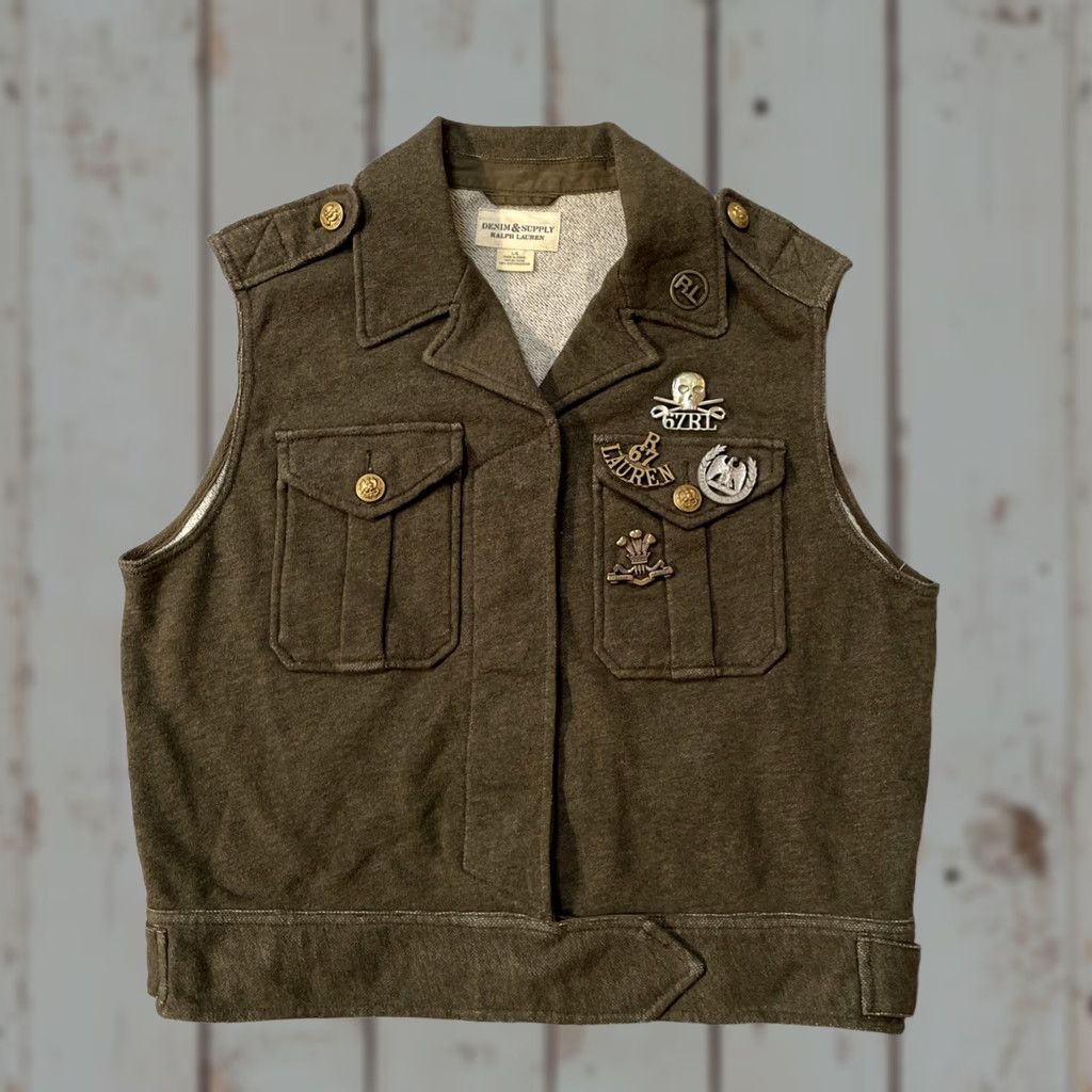Vintage Denim & Supply Ralph Lauren Women’s Vintage Military Style Army Officer Vest L Green Army 40s 30s Americana Heritage Captain Field Womens Size L / US 10 / IT 46 - 1 Thumbnail