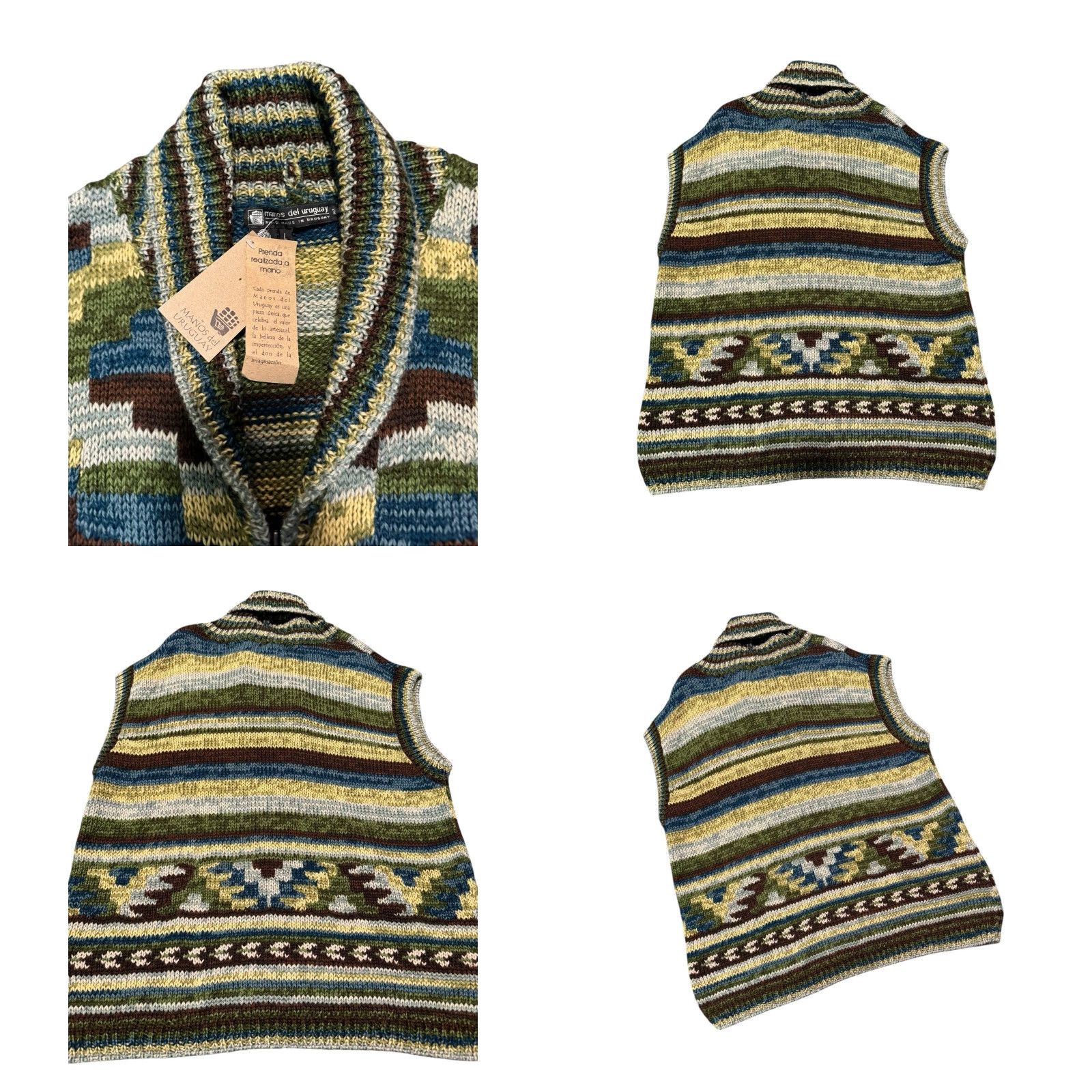 Vintage VINTAGE Manos Del Uruguay Cardigan Best Zip Wool Sweater L GEOMETRIC Design NWT Women Vest Brown 100% Wool Knit Open Collarless Regular Fit Size L / US 10 / IT 46 - 8 Thumbnail