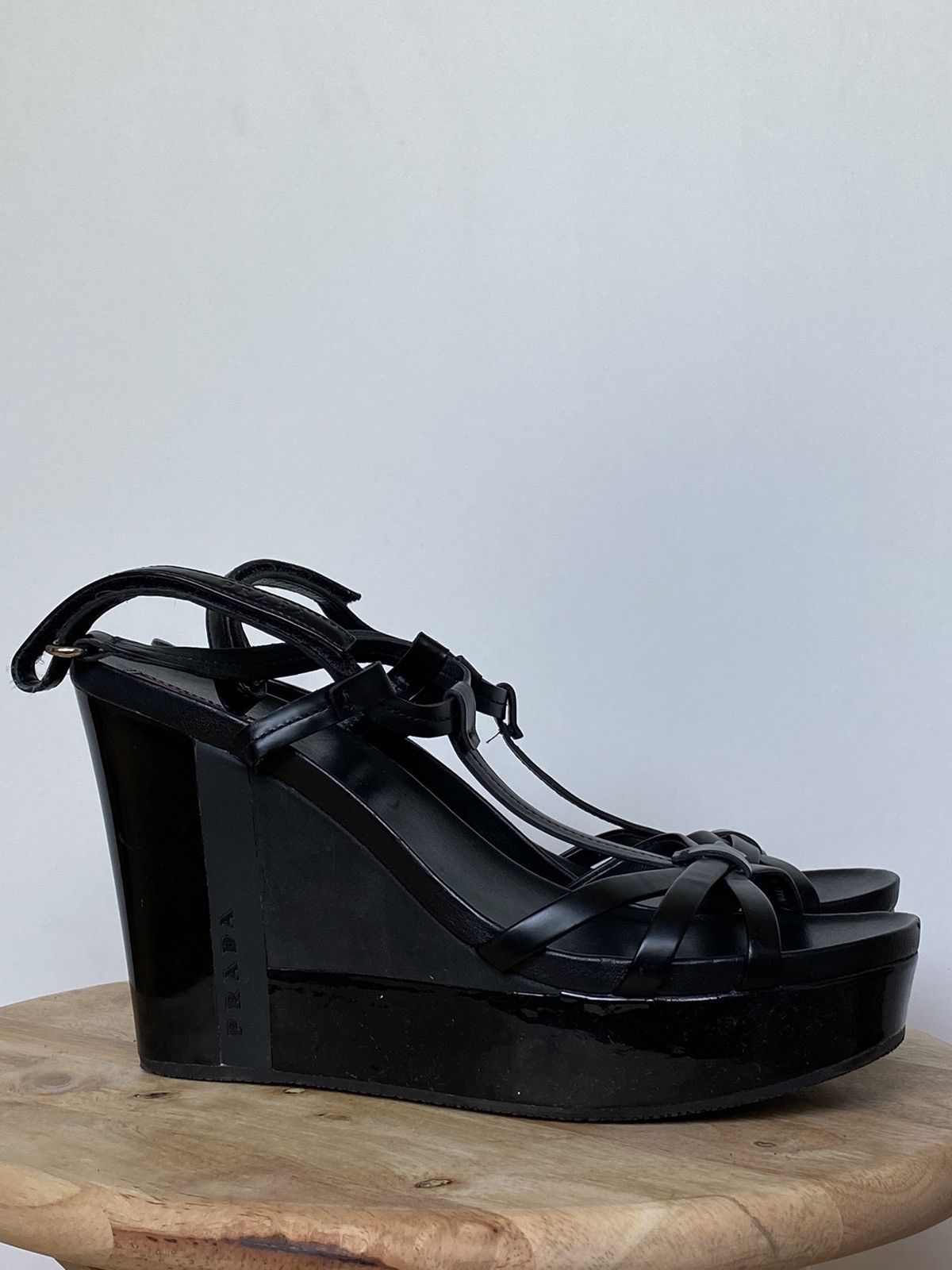 Prada × Vintage Prada Vintage Straps Patent Leather Sandals Platform Wedges Size US 9 / IT 39 - 4 Thumbnail