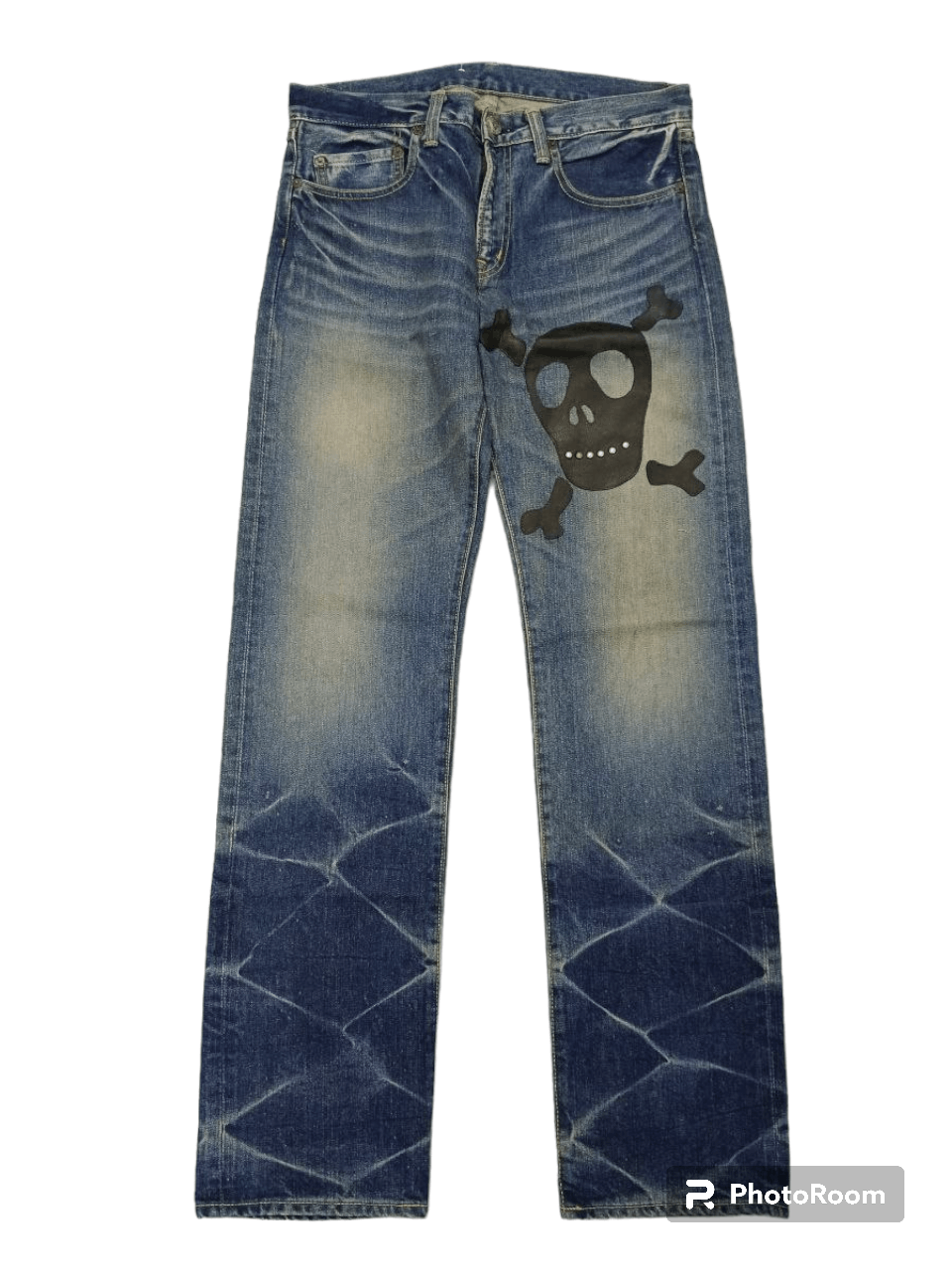 Japanese Brand SICK GOWEST🇯🇵LEATHER SKULL CROSSBONE STUDDED Size US 31 - 1 Thumbnail