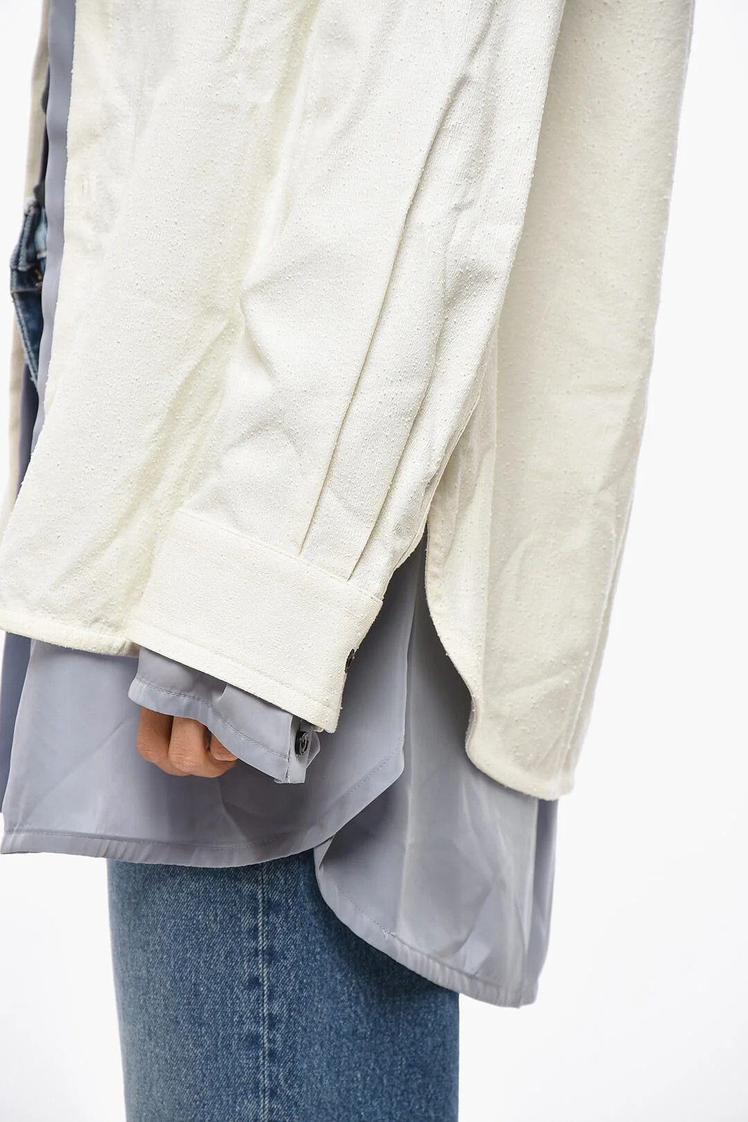 Bottega Veneta og1mm0426 Double-Fabric Relaxed-Fit Shirt in White Size S / US 4 / IT 40 - 2 Thumbnail