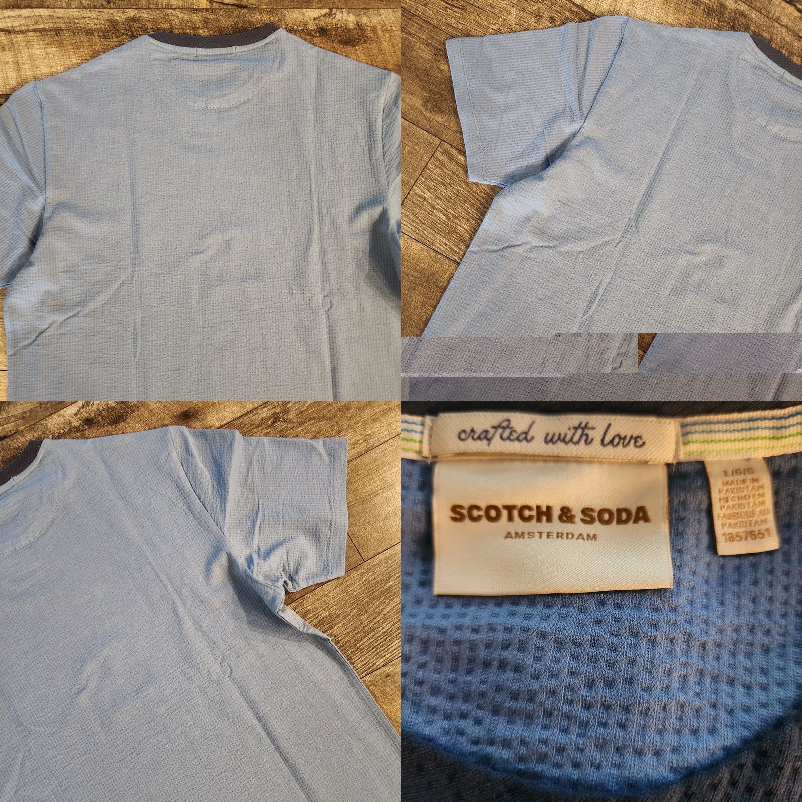 Scotch & Soda Scotch & Soda T Shirt Tee Mens L Blue Textured Knit Crew Neck Short Sleeve Size US L / EU 52-54 / 3 - 8 Thumbnail