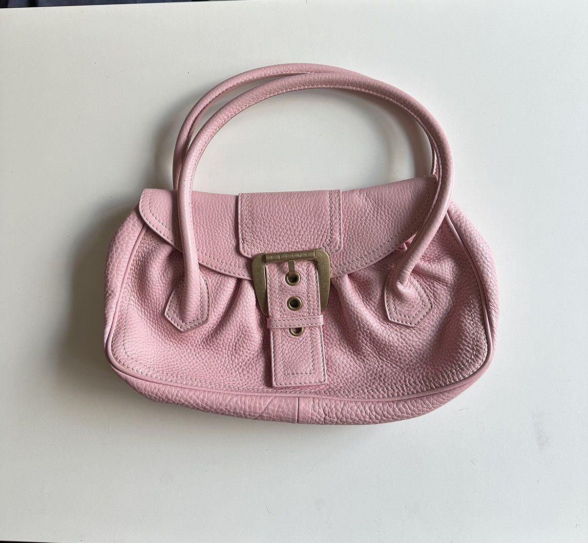 Vintage Celine Y2K Bubblegum Pink Leather Buckle Shoulder