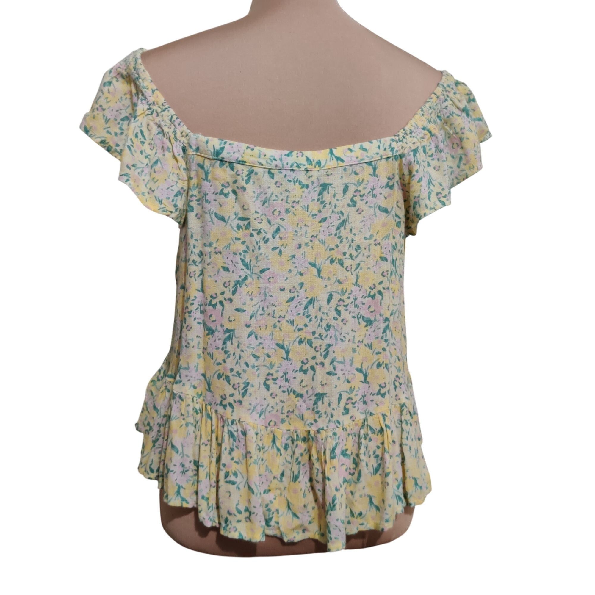 Lucky Brand Lucky Brand Womens Blouse Phoebe Crochet Trim Flutter Sleeve Size M / US 6-8 / IT 42-44 - 4 Thumbnail