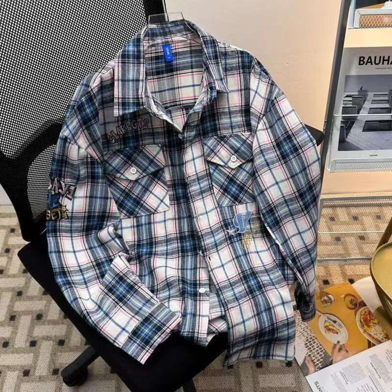 Vintage Pink & Blue Plaid Embroidered Flannel Shirt Size US M / EU 48-50 / 2 - 2 Thumbnail
