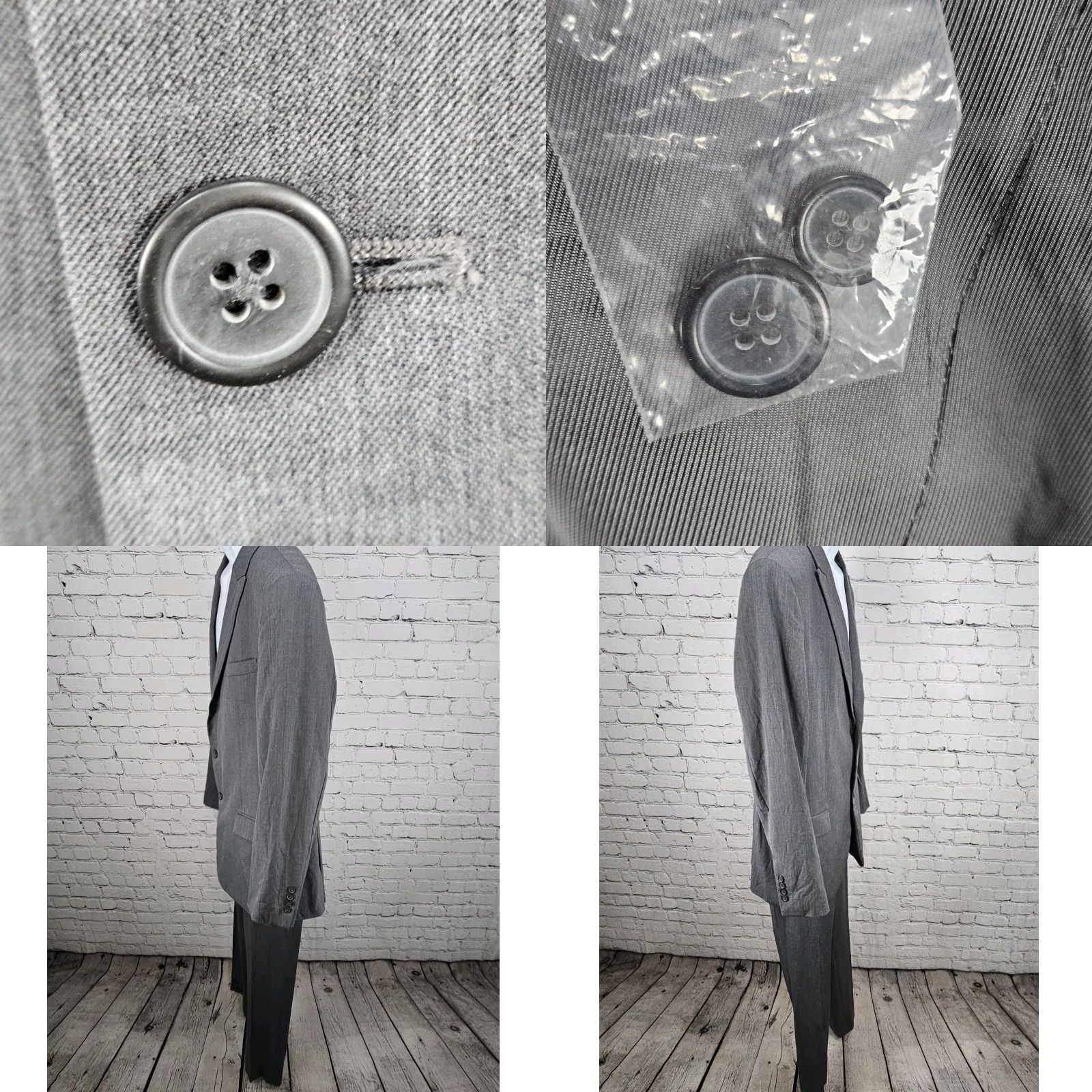 Egara Egara Grey 100% Wool Full Suit Set 2 Piece Peak 2 Button Slim Fit Blazer 44L/38 Size 44R - 10 Thumbnail