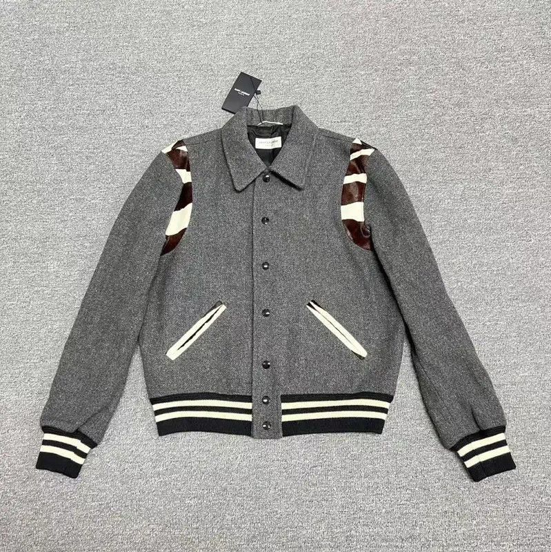 Yves Saint Laurent YSL Gray Cotton Striped Logo Women's Jacket 0089 Size S / US 4 / IT 40 - 1 Thumbnail