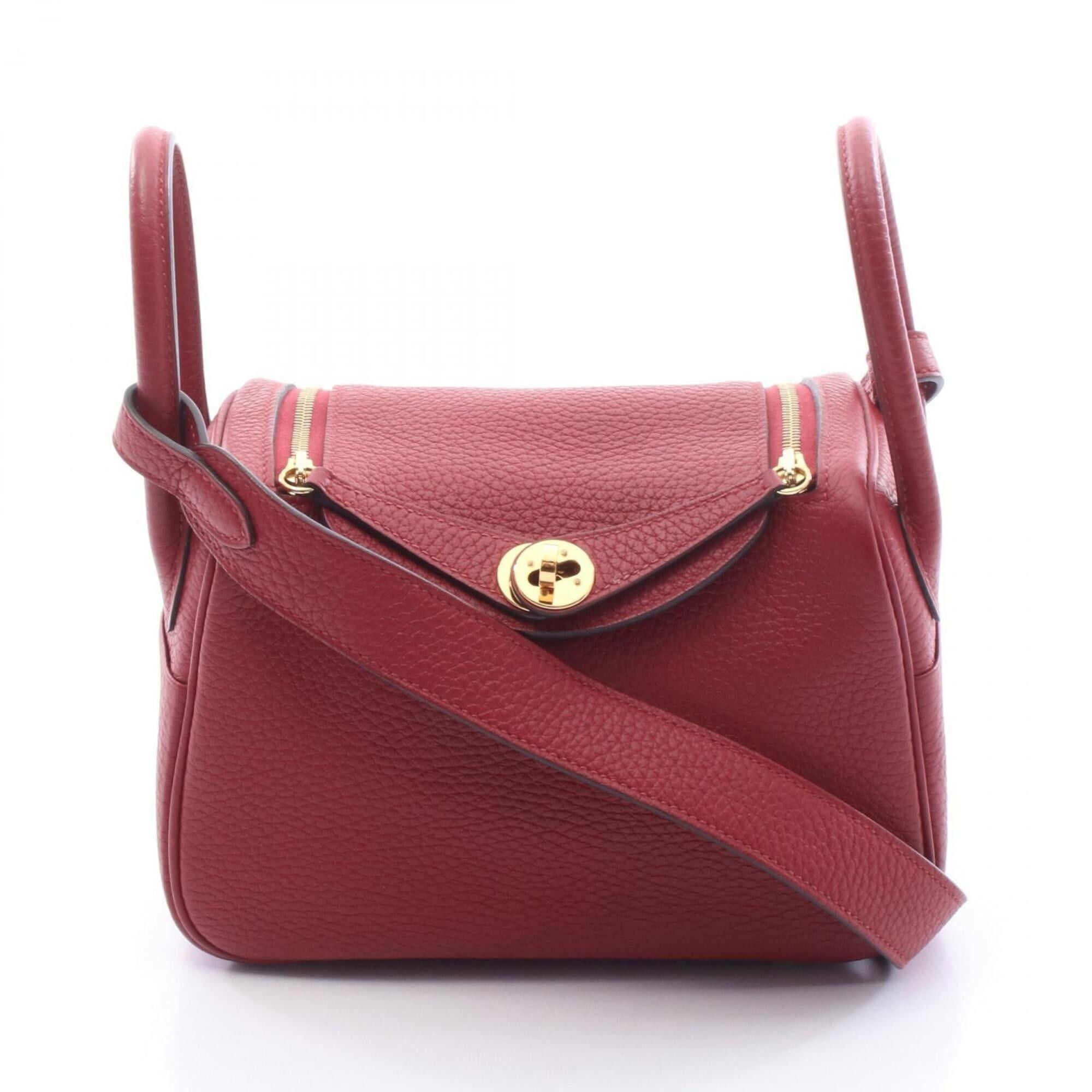 Hermes Hermes Lindy Mini Ruby Shoulder Bag/Handbag, Taurillon Clemence Leather, Women's, Bordeaux Color Size ONE SIZE - 1 Thumbnail