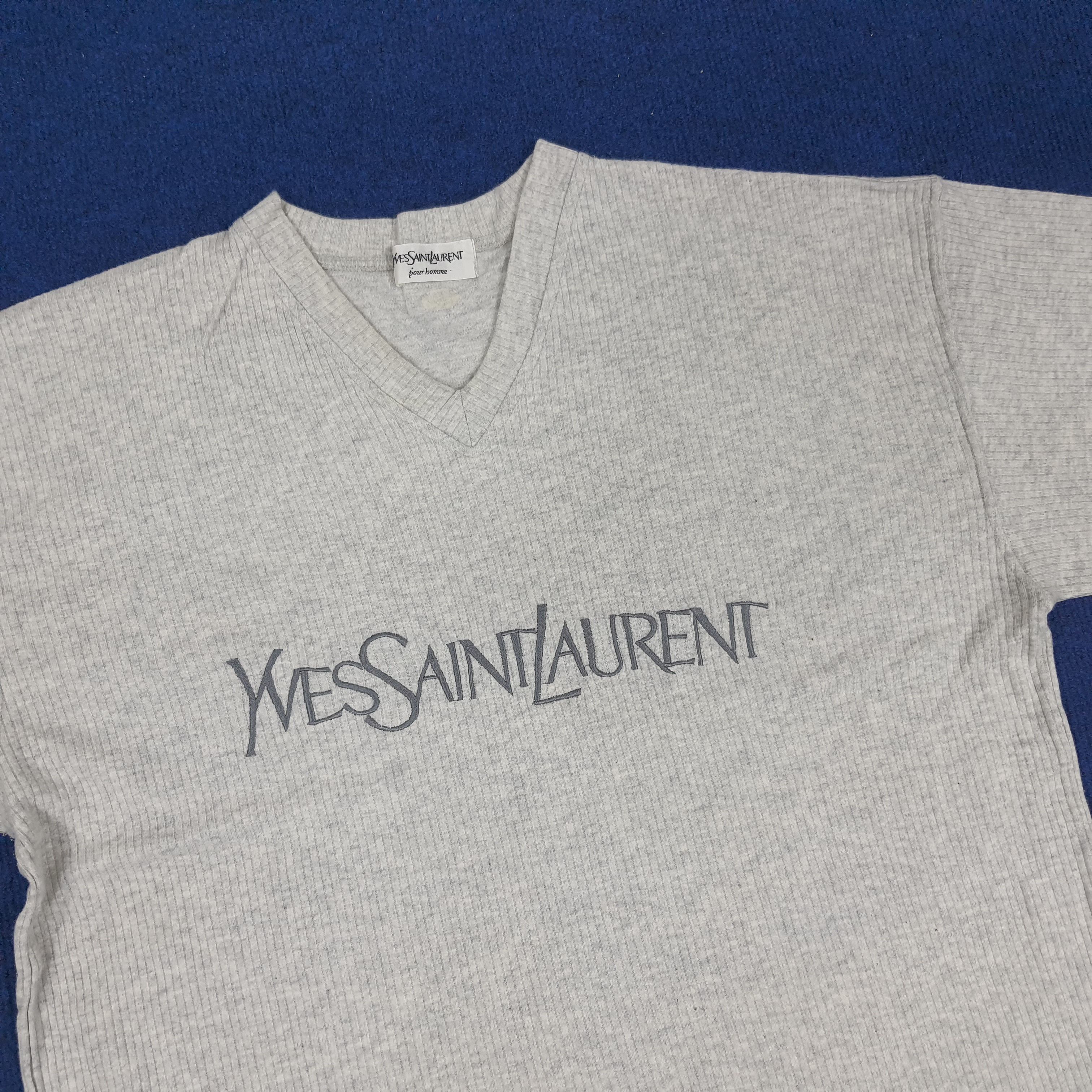 Designer × Vintage × Yves Saint Laurent Vintage Yves Saint Laurent Corduroy V Neck Spell Out Tshirt Size US L / EU 52-54 / 3 - 2 Thumbnail