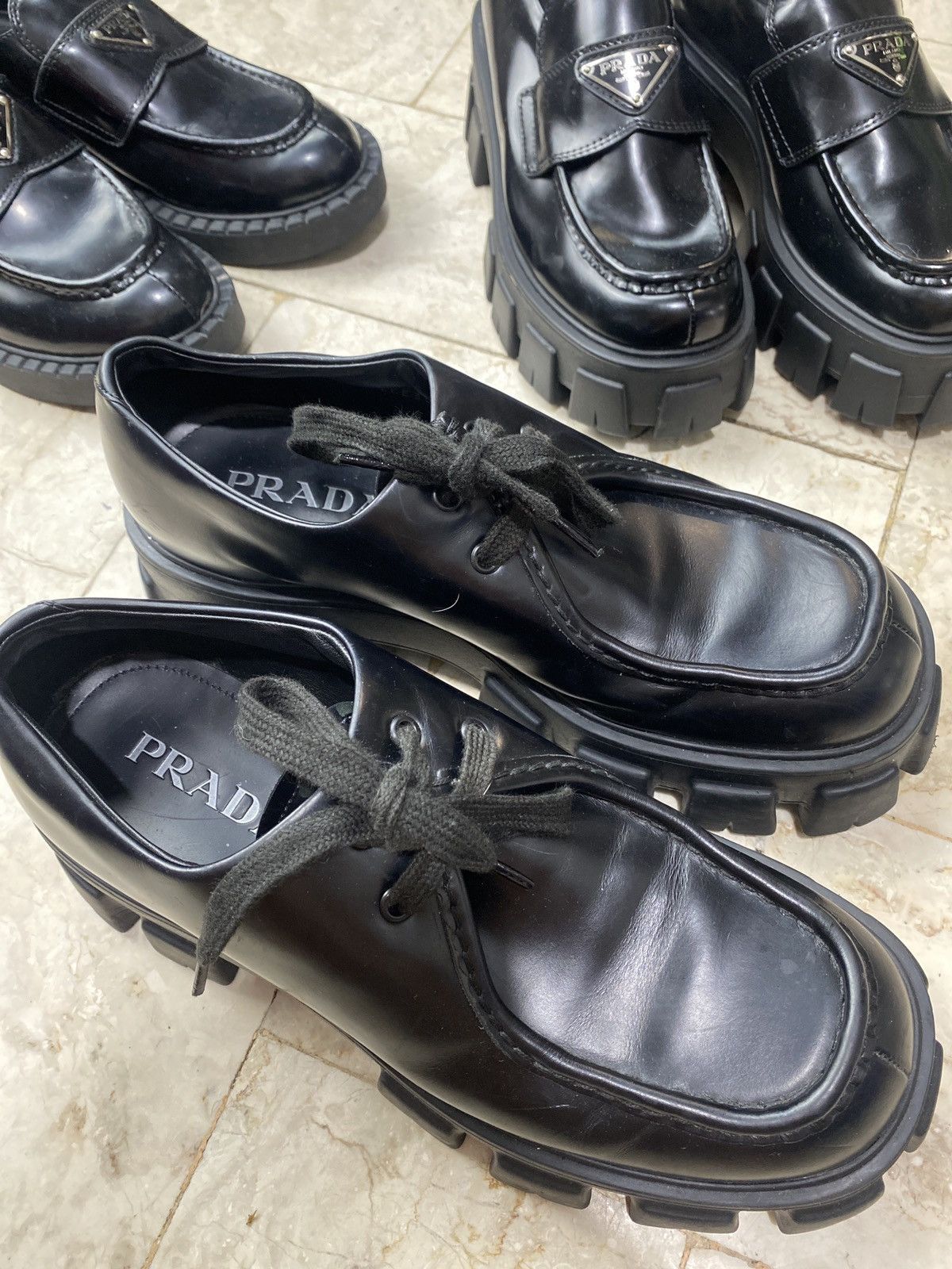 Prada Prada Monolith brushed leather Lace-up Shoe | Grailed