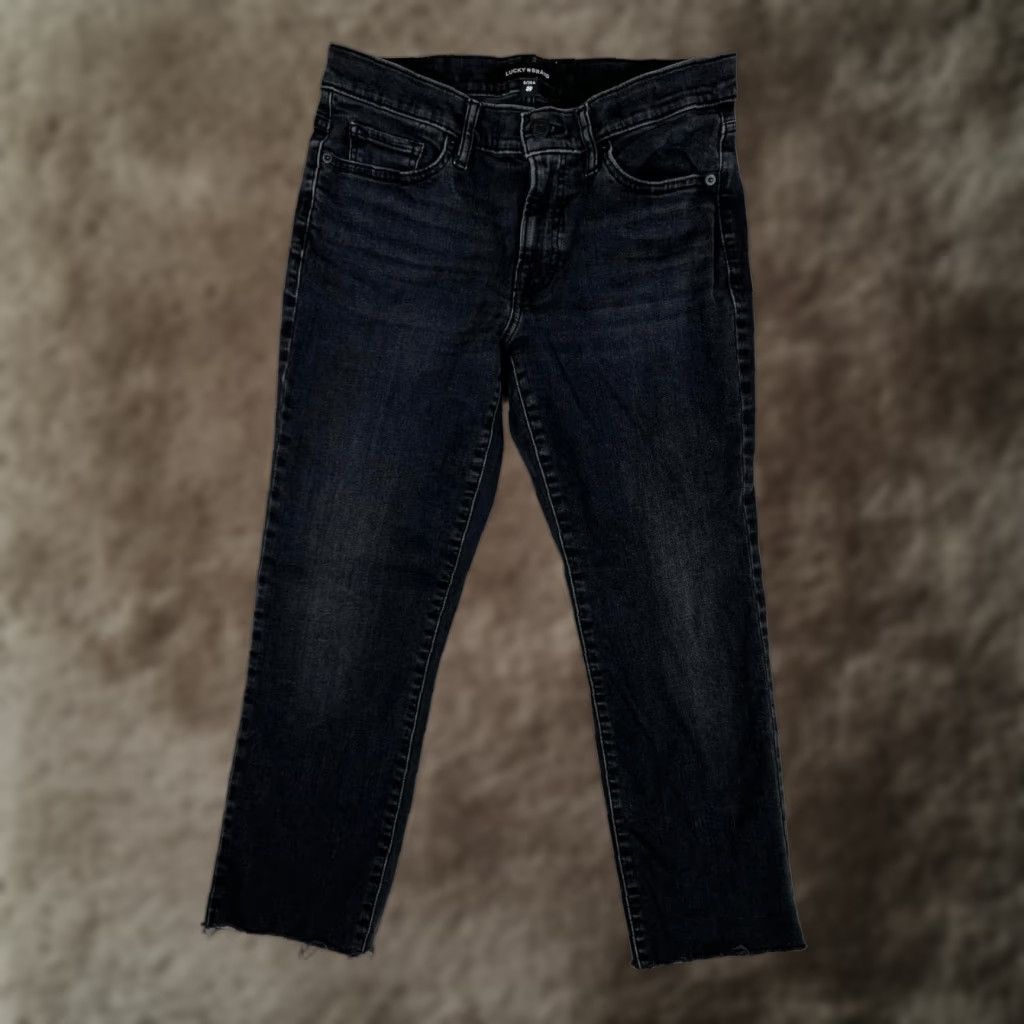 Lucky Brand Lucky Brand Jeans Women's 6 28 Black Dark Wash Cropped Denim Ankle Stretch Distressed Frayed Hem Pockets Zip 23 in Inseam Womens Size 28" / US 6 / IT 42 - 1 Thumbnail