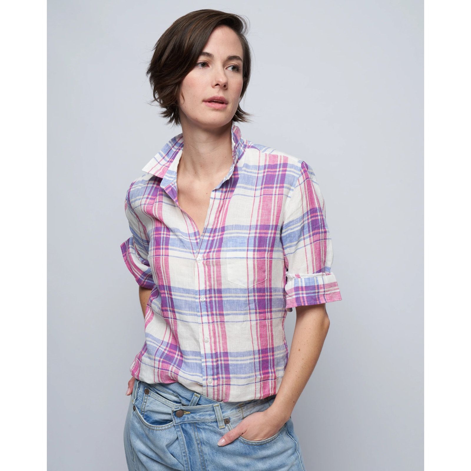 Frank & Eileen Frank & Eileen Barry Woven Button Up Shirt Pink Blue Plaid Size XS / US 0-2 / IT 36-38 - 1 Thumbnail