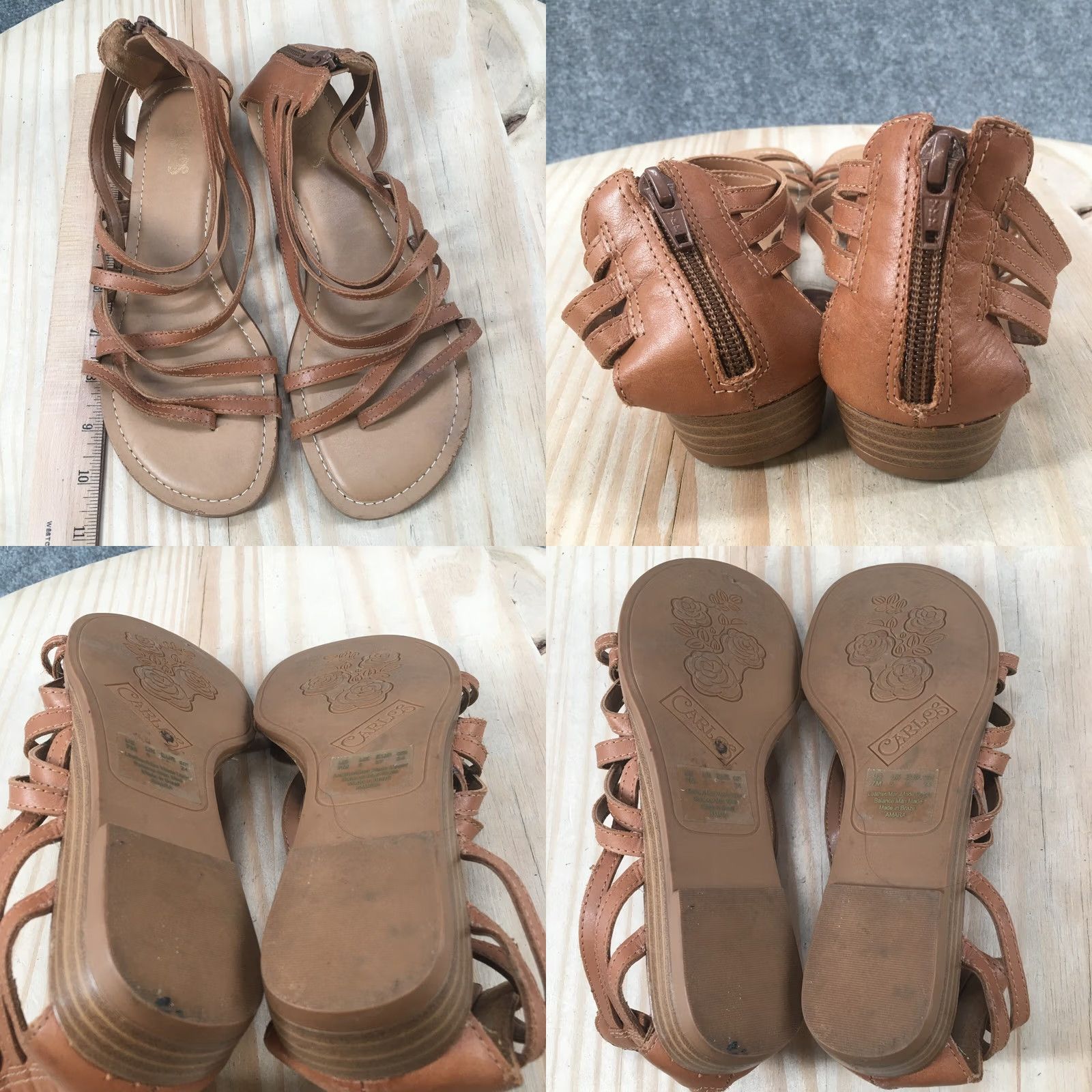 Carlos Santos Carlos Santana Sandals Amara Strappy Wedge Brown Leather Zip Womens 7 M casual shoe Size US 7 / IT 37 - 8 Thumbnail