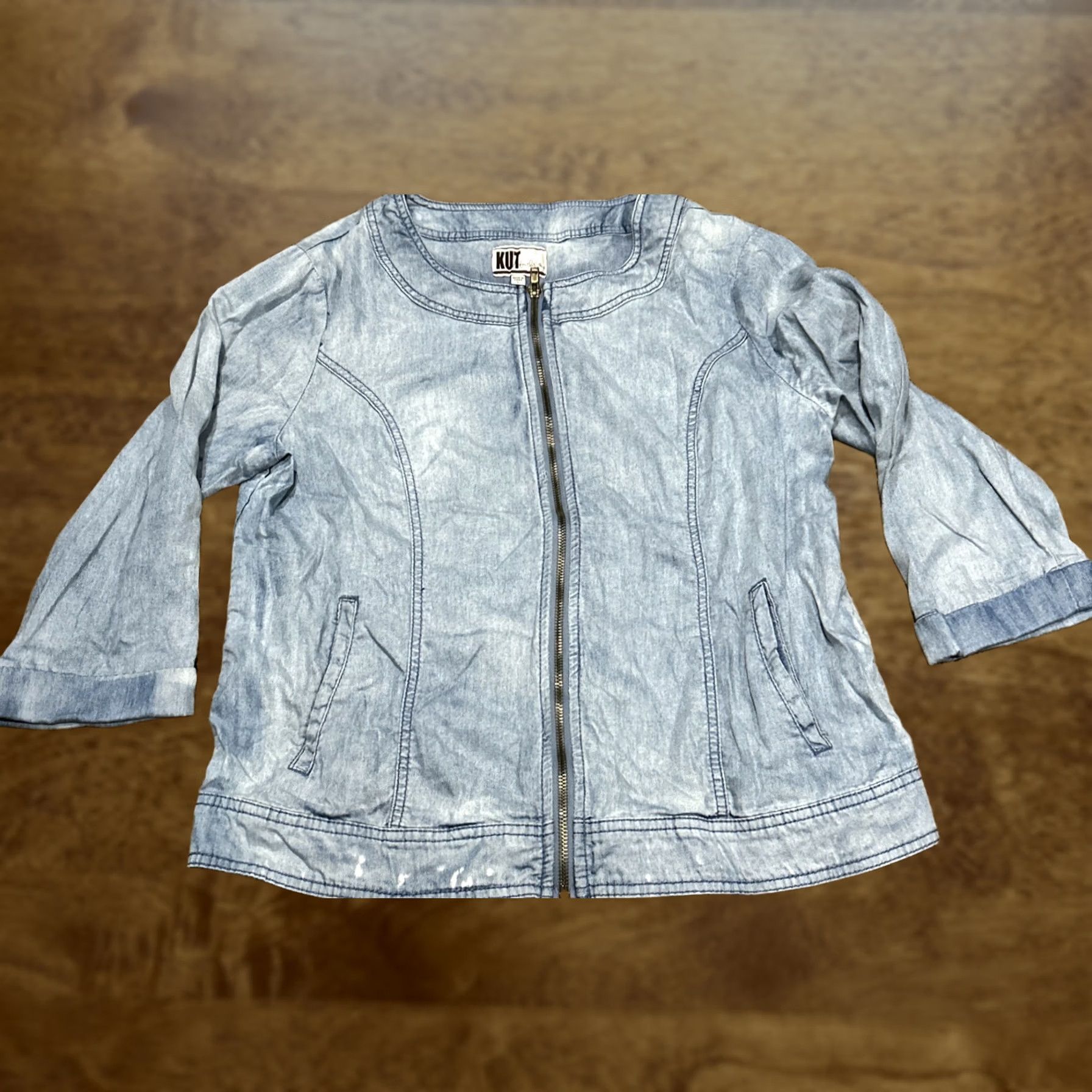 Vintage KUT from the Kloth Jacket Cotton Blend Full Zip 3/4 Sleeve Women's L Blue Denim 24” Size L / US 10 / IT 46 - 1 Thumbnail