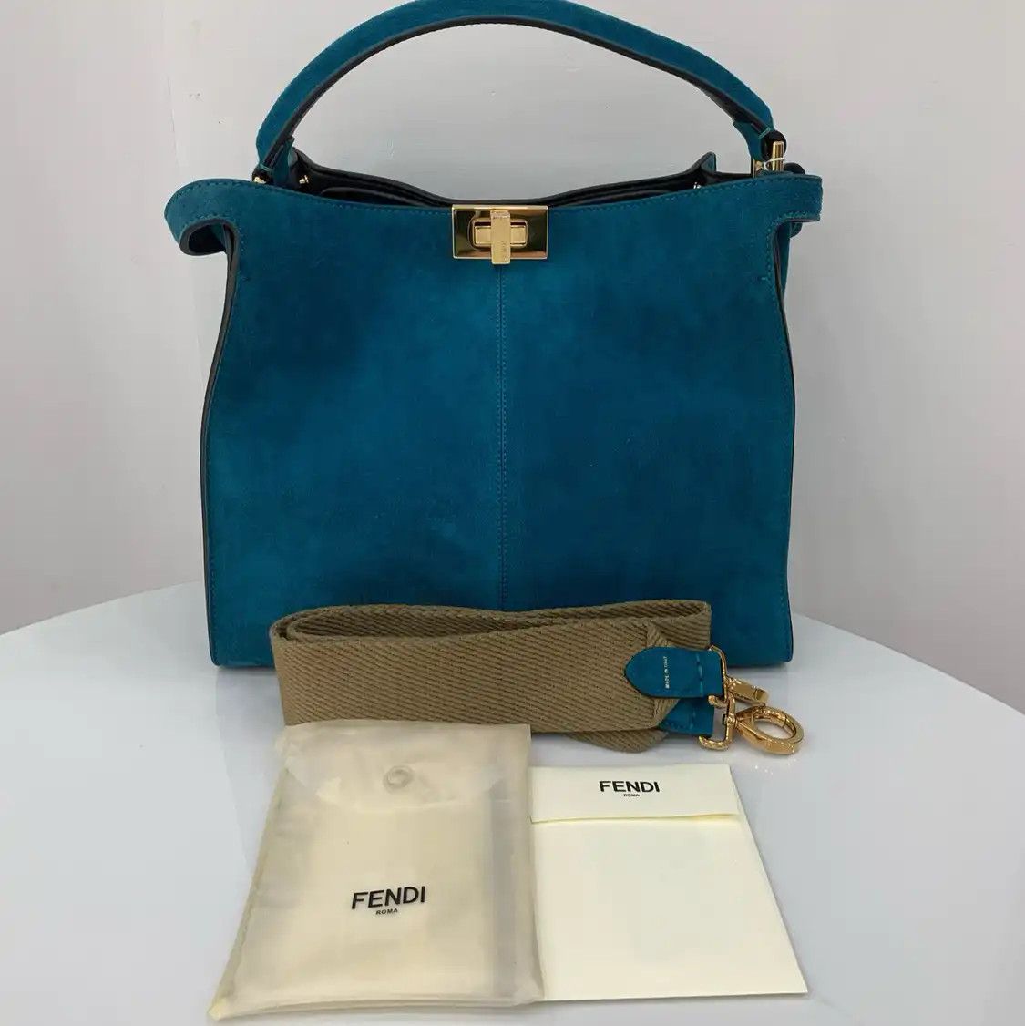 Fendi FENDI Peekaboo Essential blue suede handbag Size ONE SIZE - 1 Thumbnail