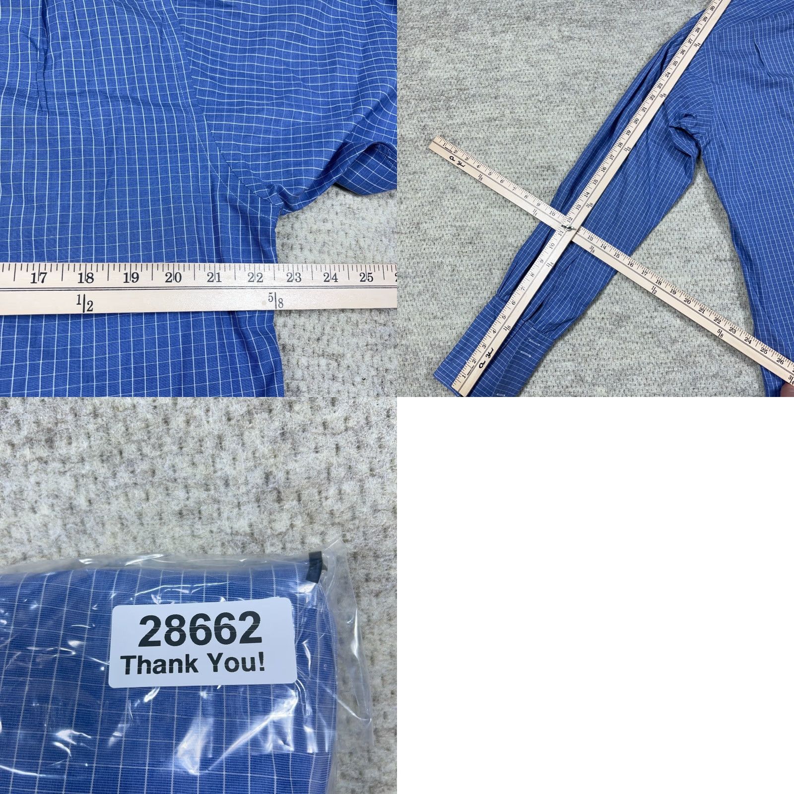 Vintage Thomas Pink Shirt Men 15.5 35 Blue Button-Up Dress French Cuff Poplin Grid Check Size 42R - 8 Thumbnail