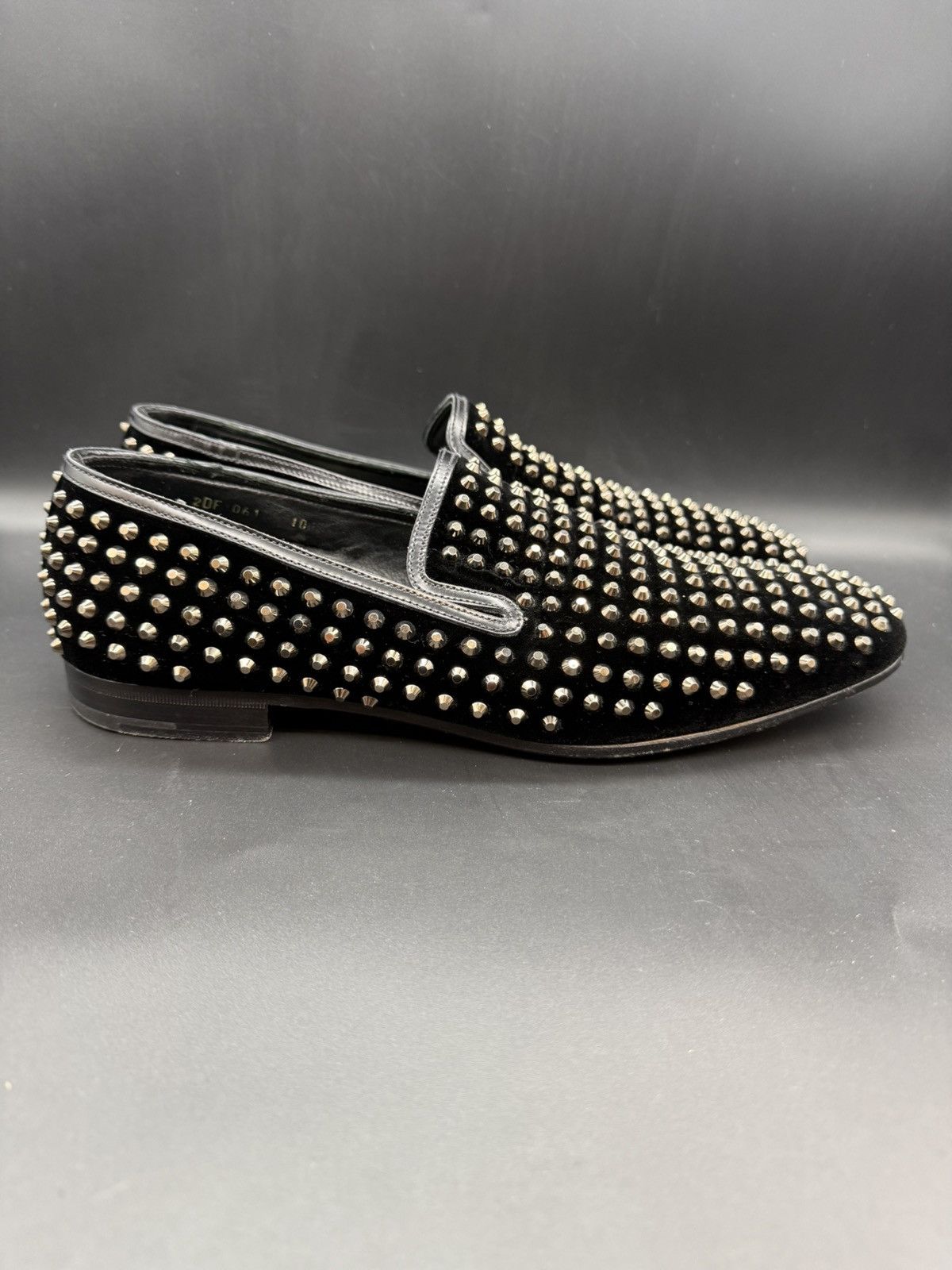 Prada PRADA Velluto Stud Smoking Loafer Black Velvet-Silver Studs Size US 11 / EU 44 - 3 Thumbnail