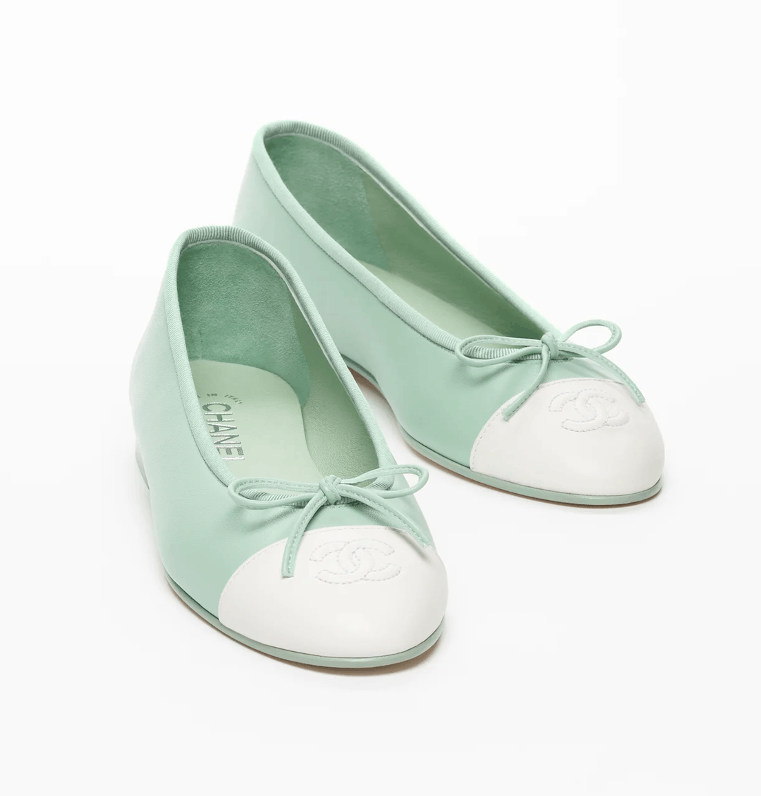 Chanel 26S Mint White Leather CC Logo Ballet Ballerina Flat 38 Size US 8 / IT 38 - 3 Thumbnail