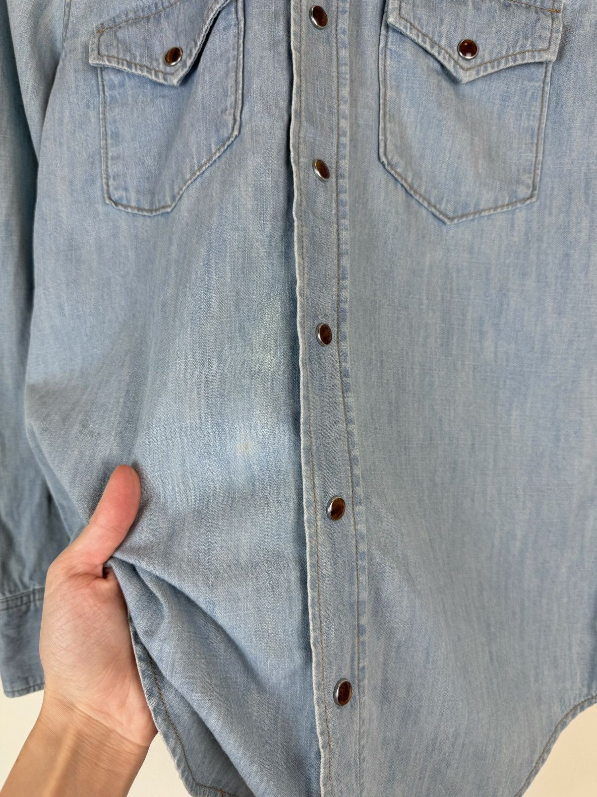 Saint Laurent Paris SAINT LAURENT Denim Light Blue Button Shirt Western Cowboy Size XS / US 0-2 / IT 36-38 - 7 Thumbnail