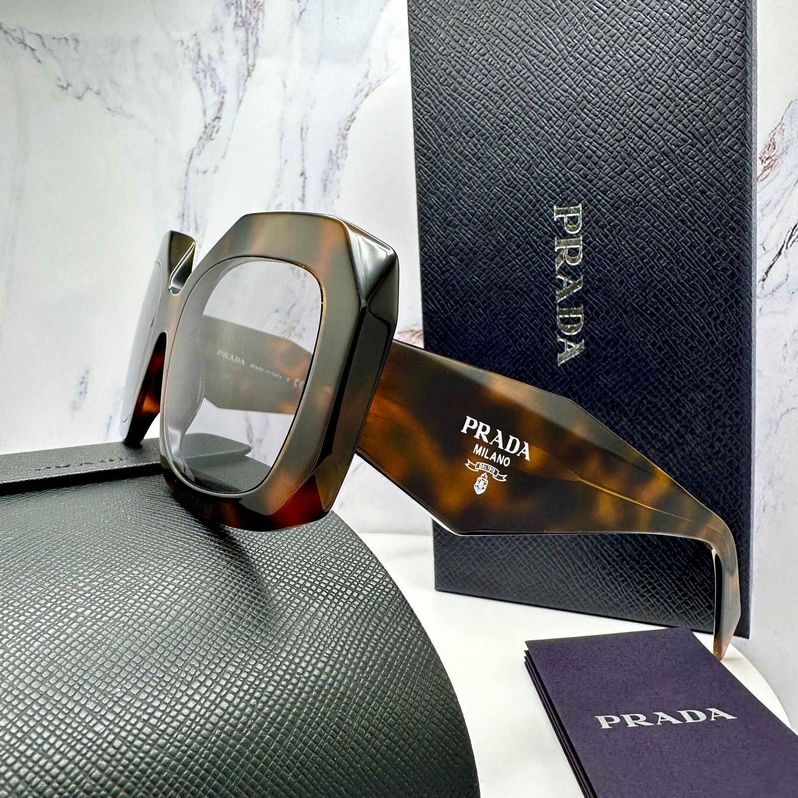 Prada New PRADA Sunglasses Brown Juniper Tortoise Gray Lens Square Size ONE SIZE - 4 Thumbnail