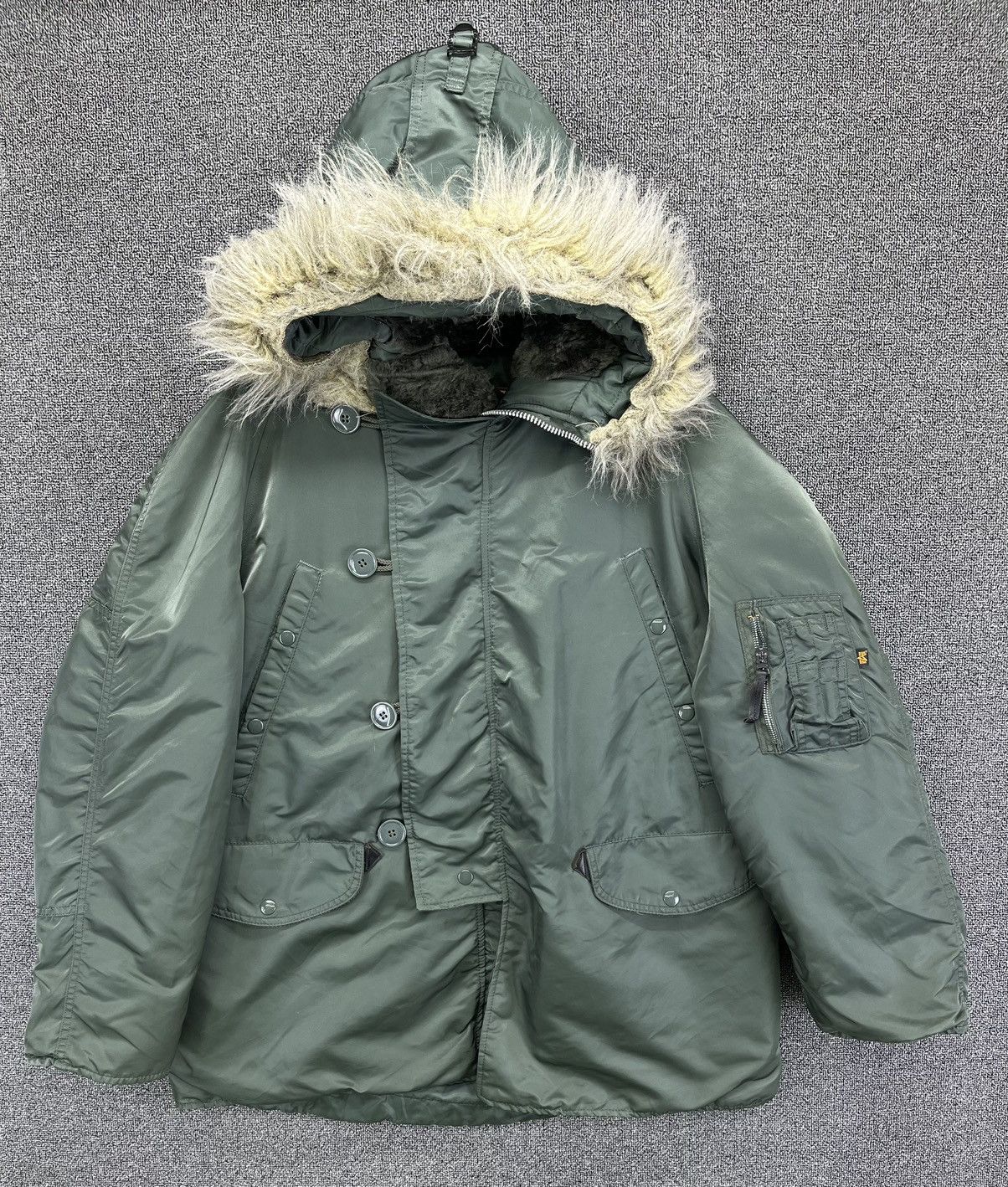 Alpha Industries Vintage 90s Alpha Industries Fur Hoodie Bomber Jacket Size US M / EU 48-50 / 2 - 1 Thumbnail