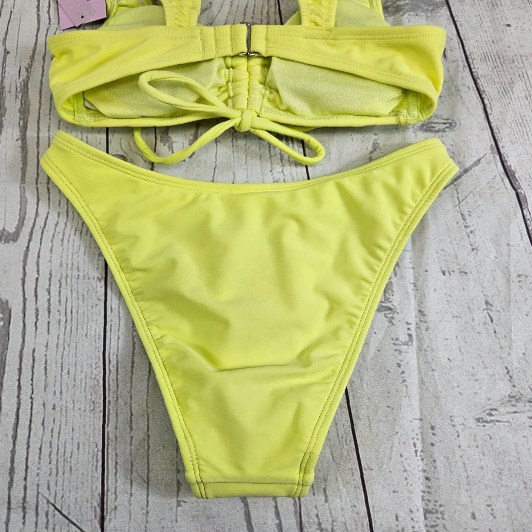 Vintage Wild Fable Bikini Womens 2 Piece 2XS Neon Yellow Low Rise High Leg Cheeky Size ONE SIZE - 6 Thumbnail