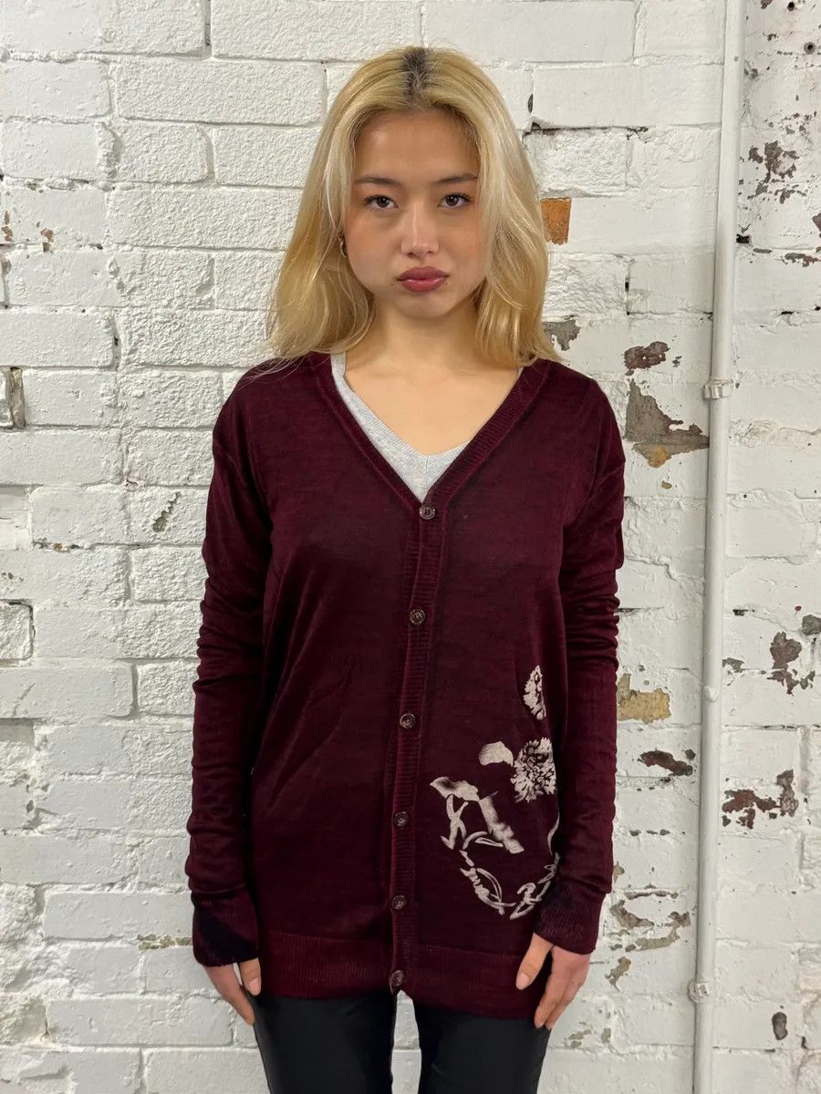 John Galliano John Galliano Floral Wool Bordeaux Cardigan Size M / US 6-8 / IT 42-44 - 2 Thumbnail