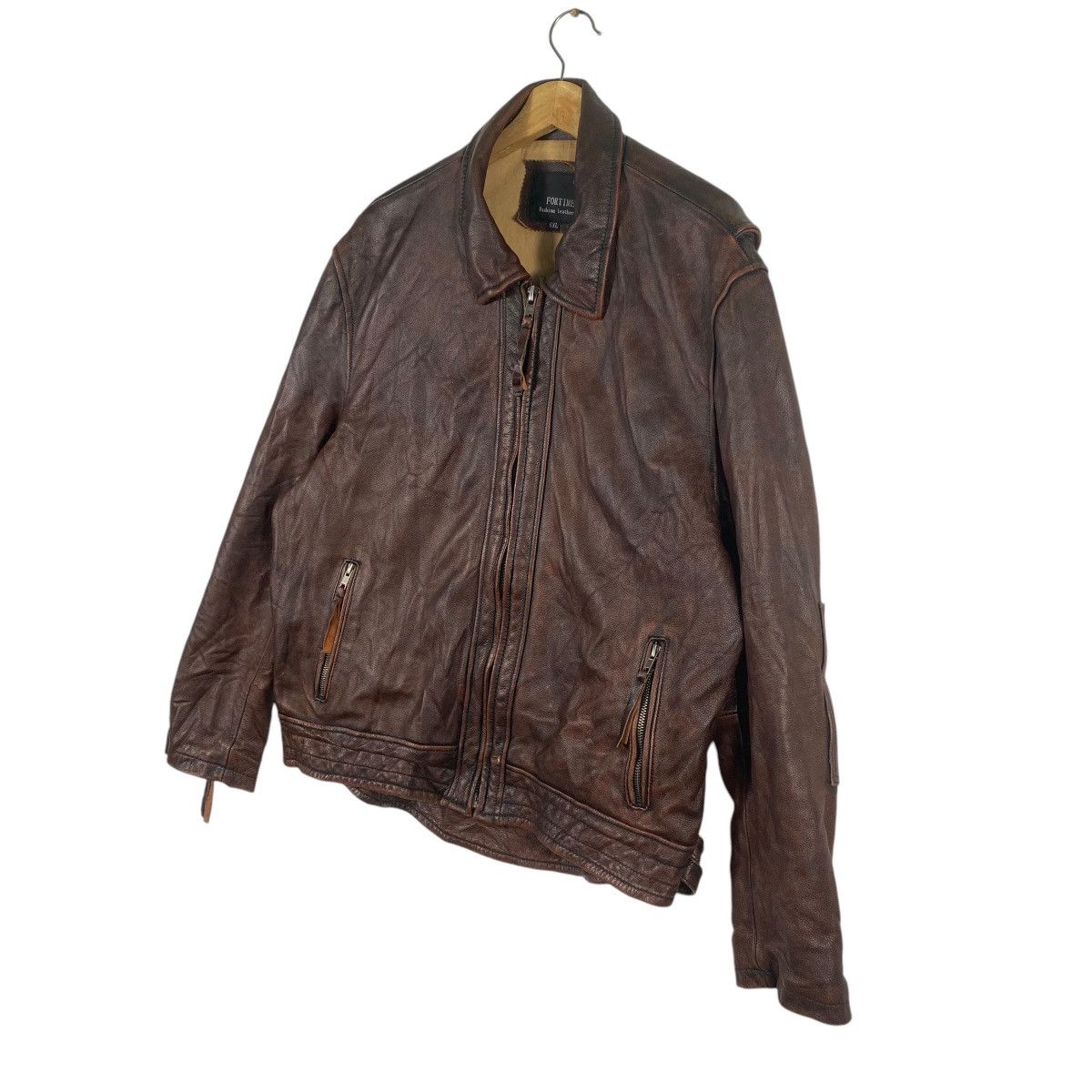 Genuine Leather × Leather Vintage Fortime Fashion Leather Zipper Jacket Size US XL / EU 56 / 4 - 3 Thumbnail