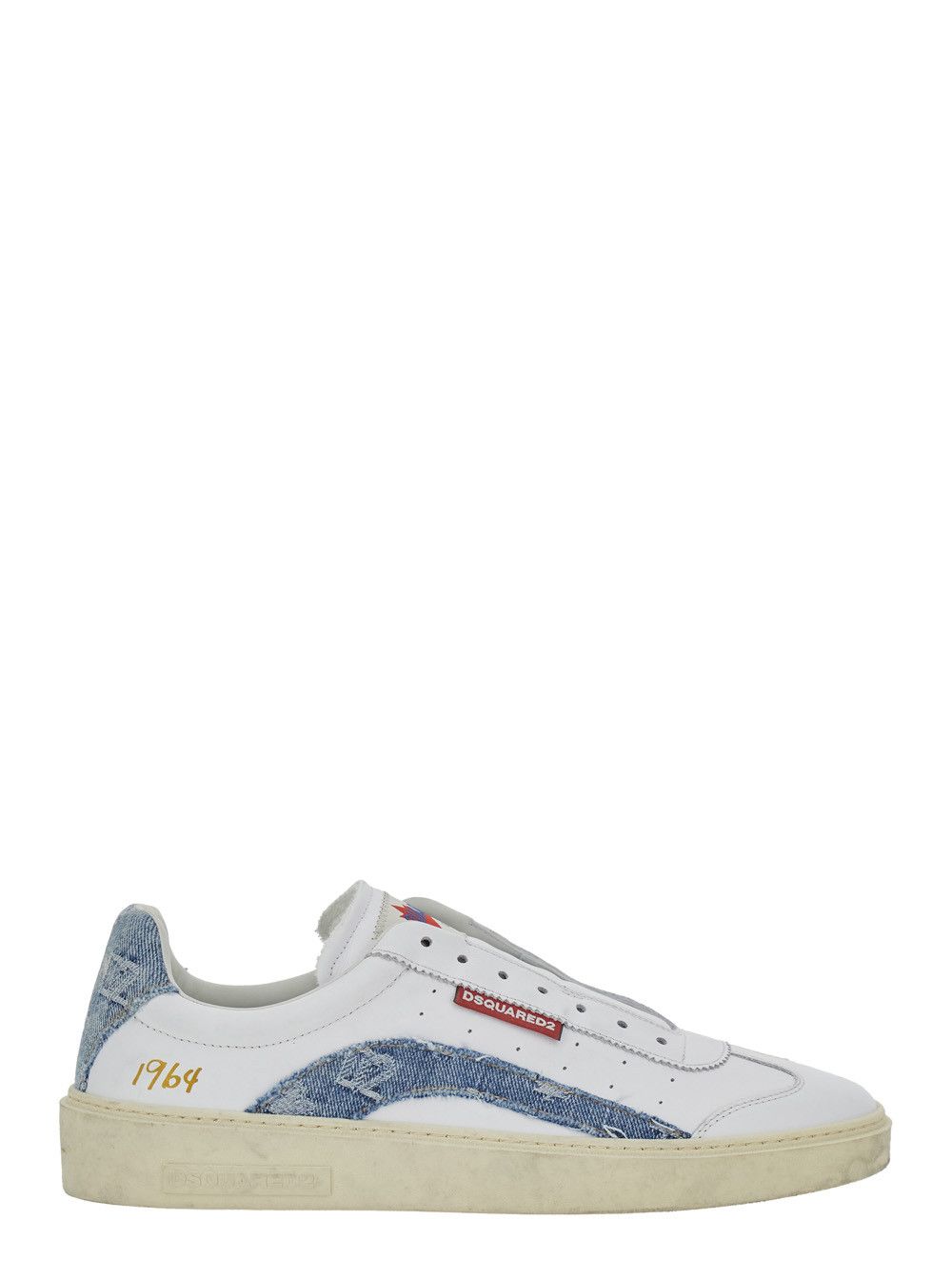 Dsquared2 Low Top Sneaker 'DSQUARED2' with Denim Inserts and Worn Leather Design for Men Size US 7 / EU 40 - 1 Thumbnail