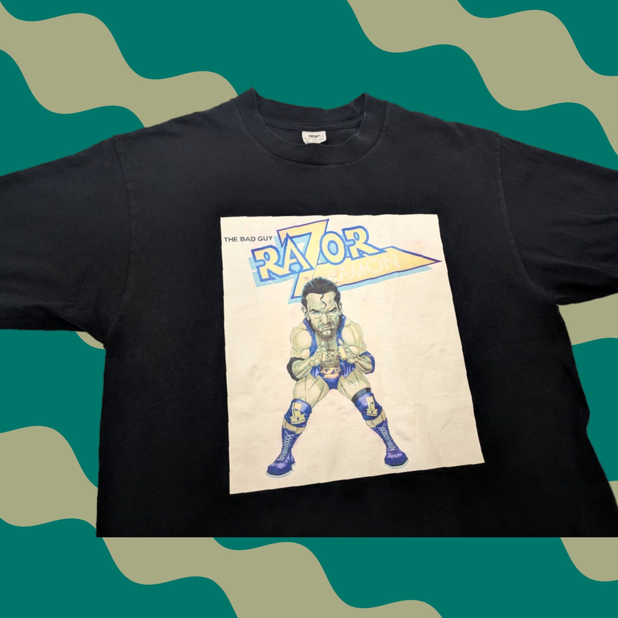 Vintage WWF Razor Ramon The Bad Guy T-Shirt Large Pro Club Salem Sportswear Caricature Pro Club Shirt Mens Black Cotton Short Sleeve Crew Neck Size US L / EU 52-54 / 3 - 1 Thumbnail